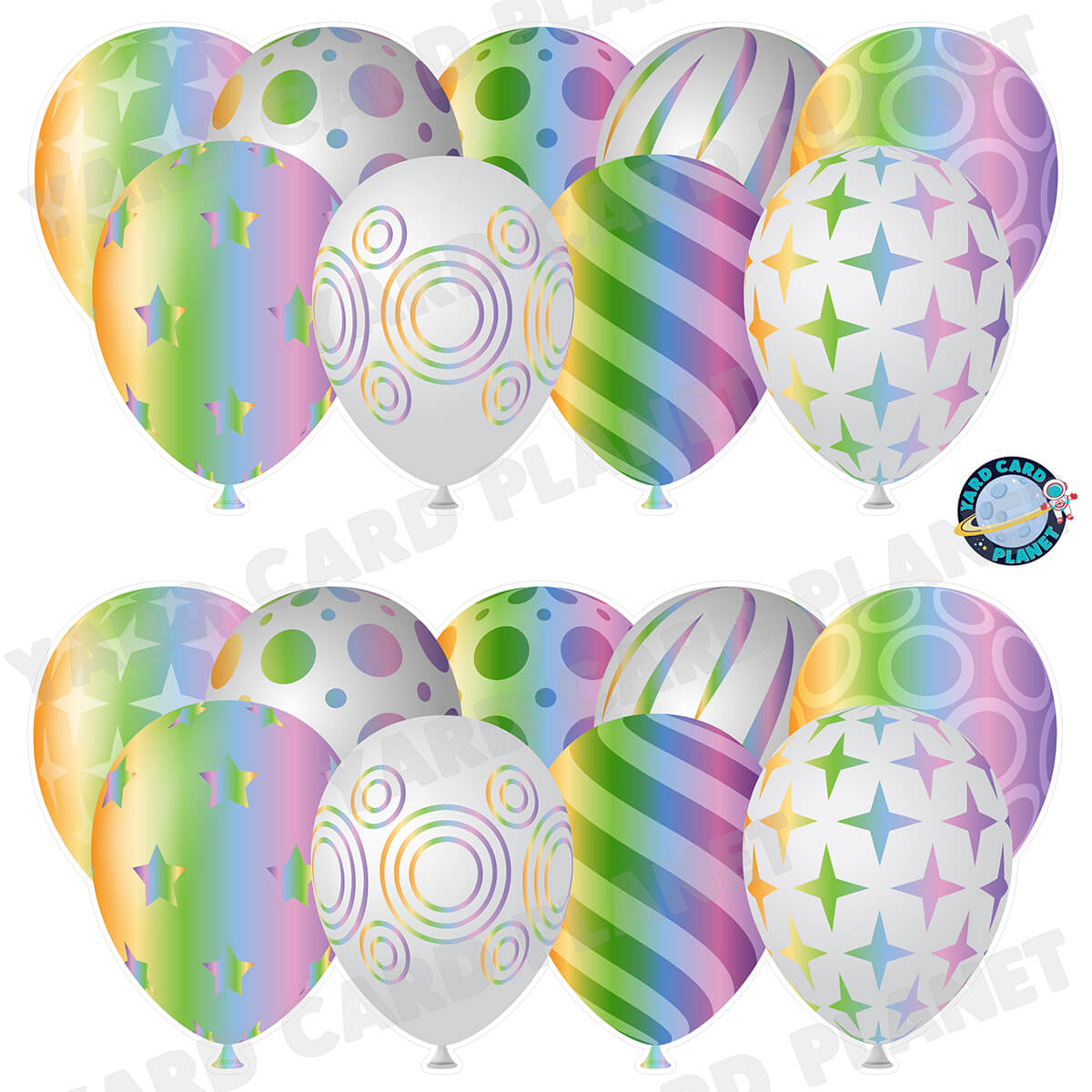 White and Pastel Rainbow Elegant Metallic Balloons EZ Quick Panels Half Sheet Yard Card Set