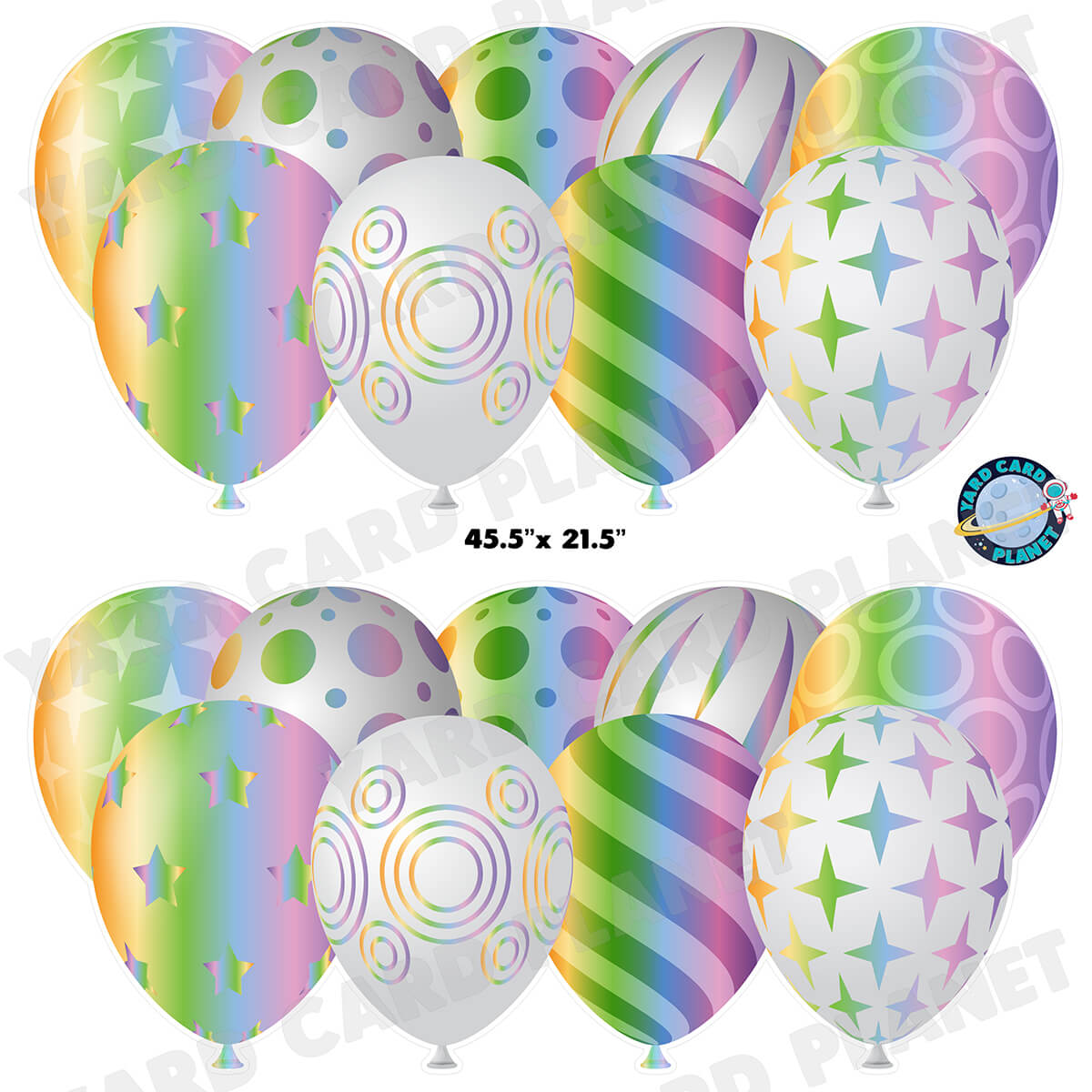 White and Pastel Rainbow Elegant Metallic Balloons EZ Quick Panels Half Sheet Yard Card Set