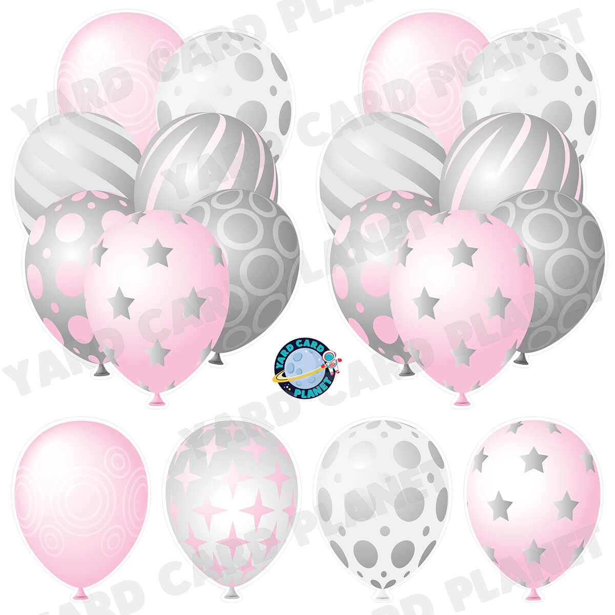 Light Pink and Silver Elegant Metallic Balloons Bouquets and Singles Half Sheet Yard Card Set