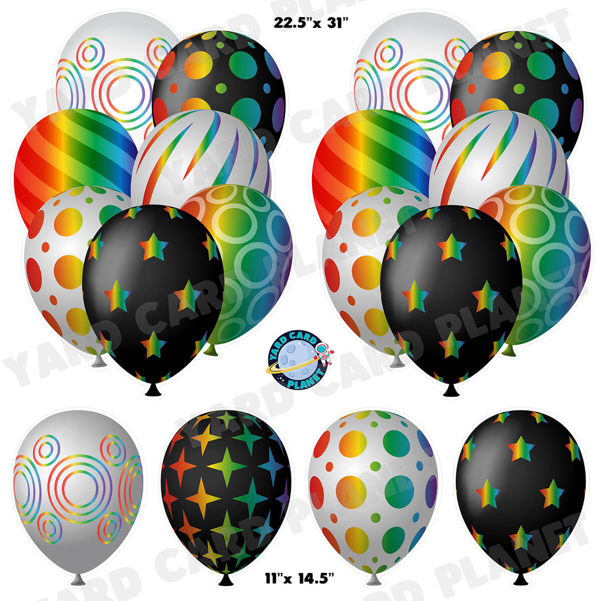 Black and Bright Rainbow Elegant Metallic Balloons Bouquets and Singles Half Sheet Yard Card Set