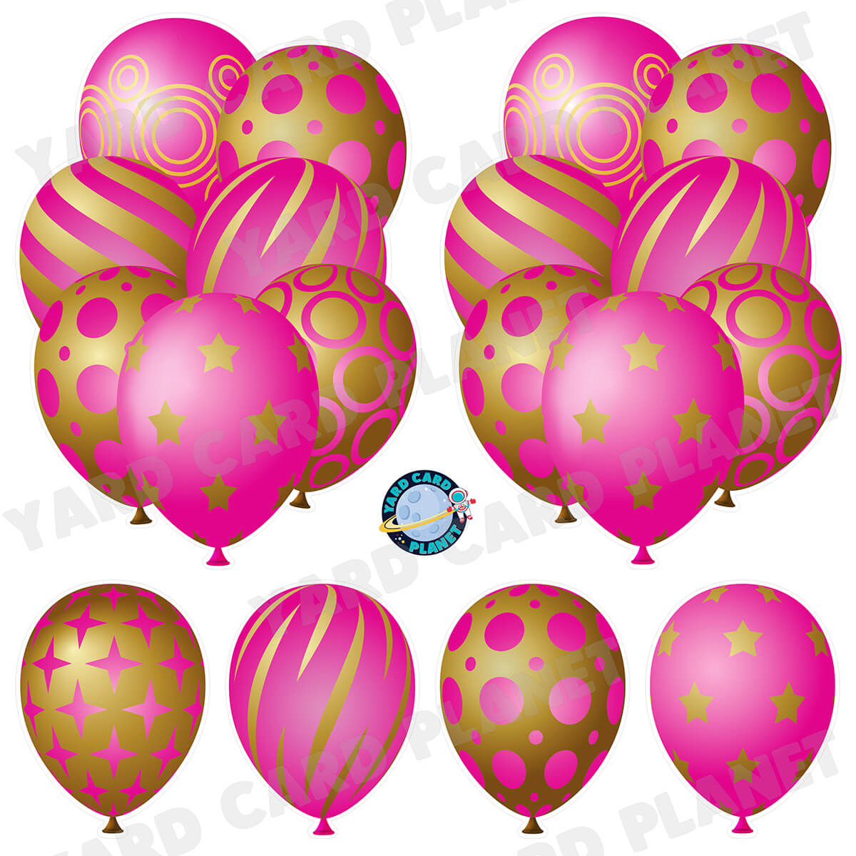 Hot Pink and Gold Elegant Metallic Balloons Bouquets and Singles Half Sheet Yard Card