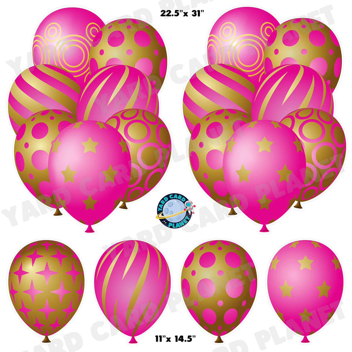 Hot Pink and Gold Elegant Metallic Balloons Bouquets and Singles Half Sheet Yard Card