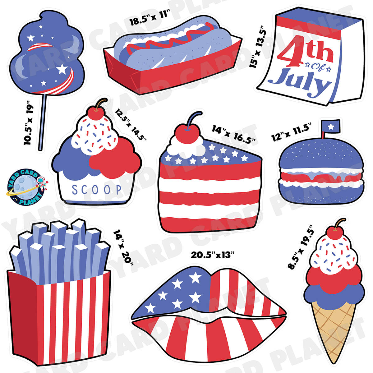 4th of July Independence Day Yummy Snacks Half Sheet Yard Card Flair Set