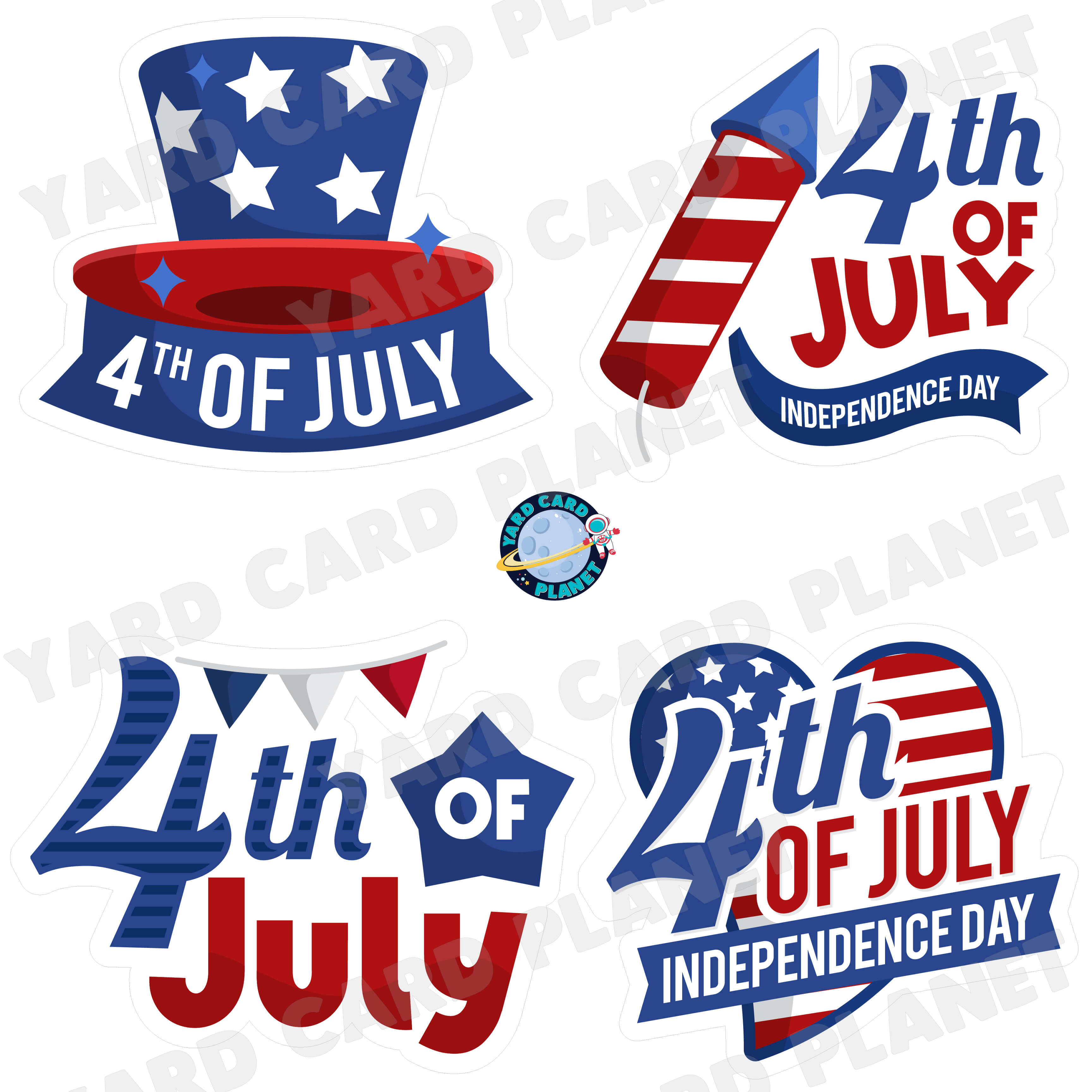 4th of July Independence Day EZ Quick Signs Half Sheet Yard Card Flair Set