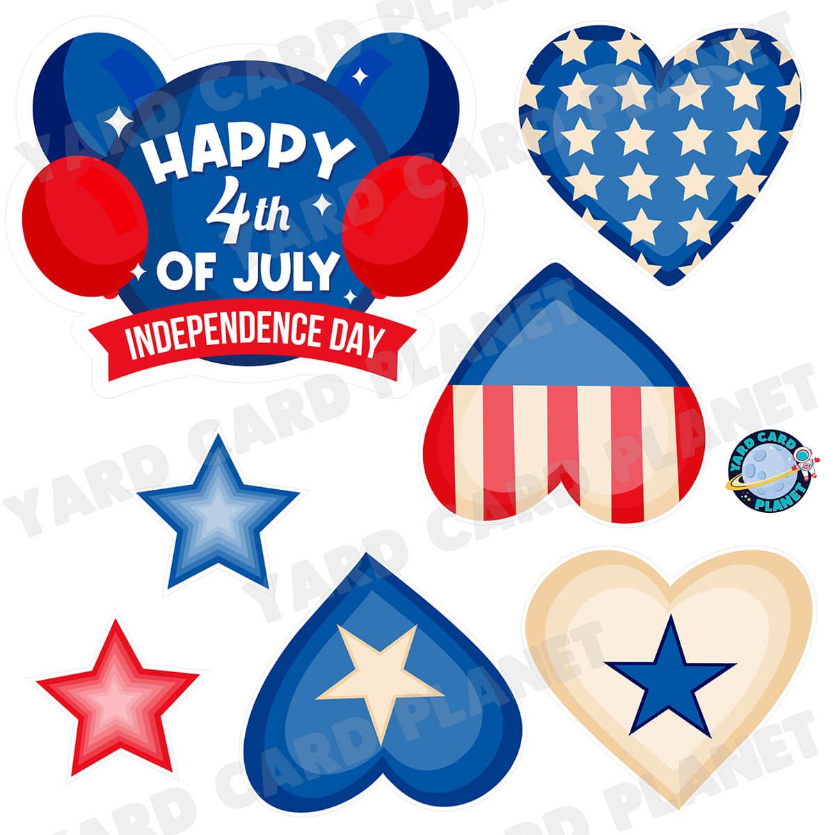 4th of July Independence Day Stars and Hearts Half Sheet Yard Card Flair Set