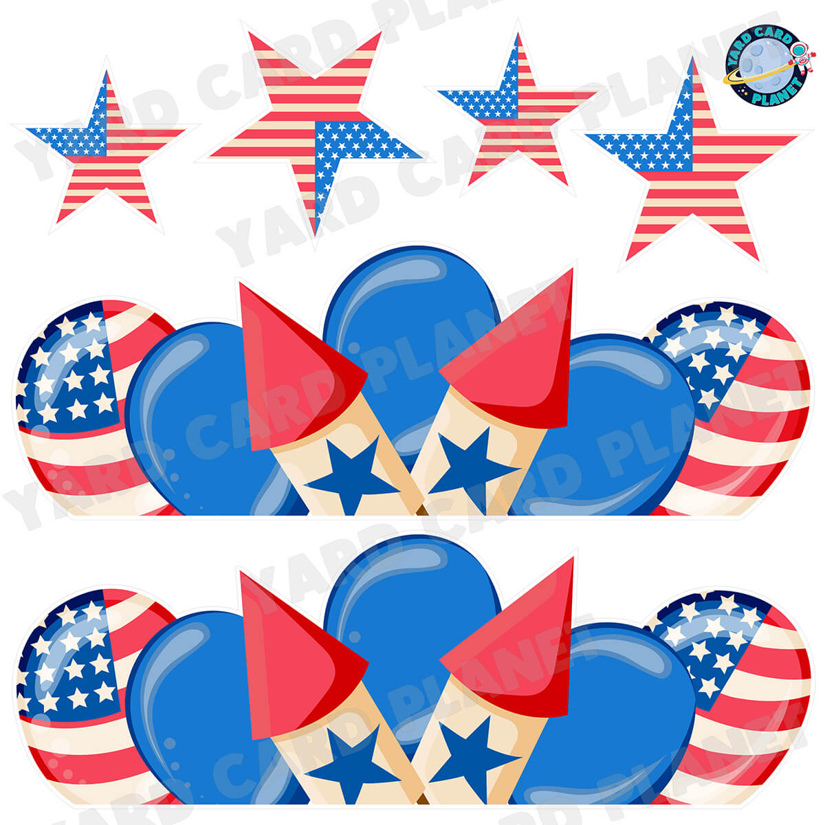 4th of July Independence Day EZ Quick Patriotic Balloon Panels and Stars Half Sheet Yard Card Flair Set