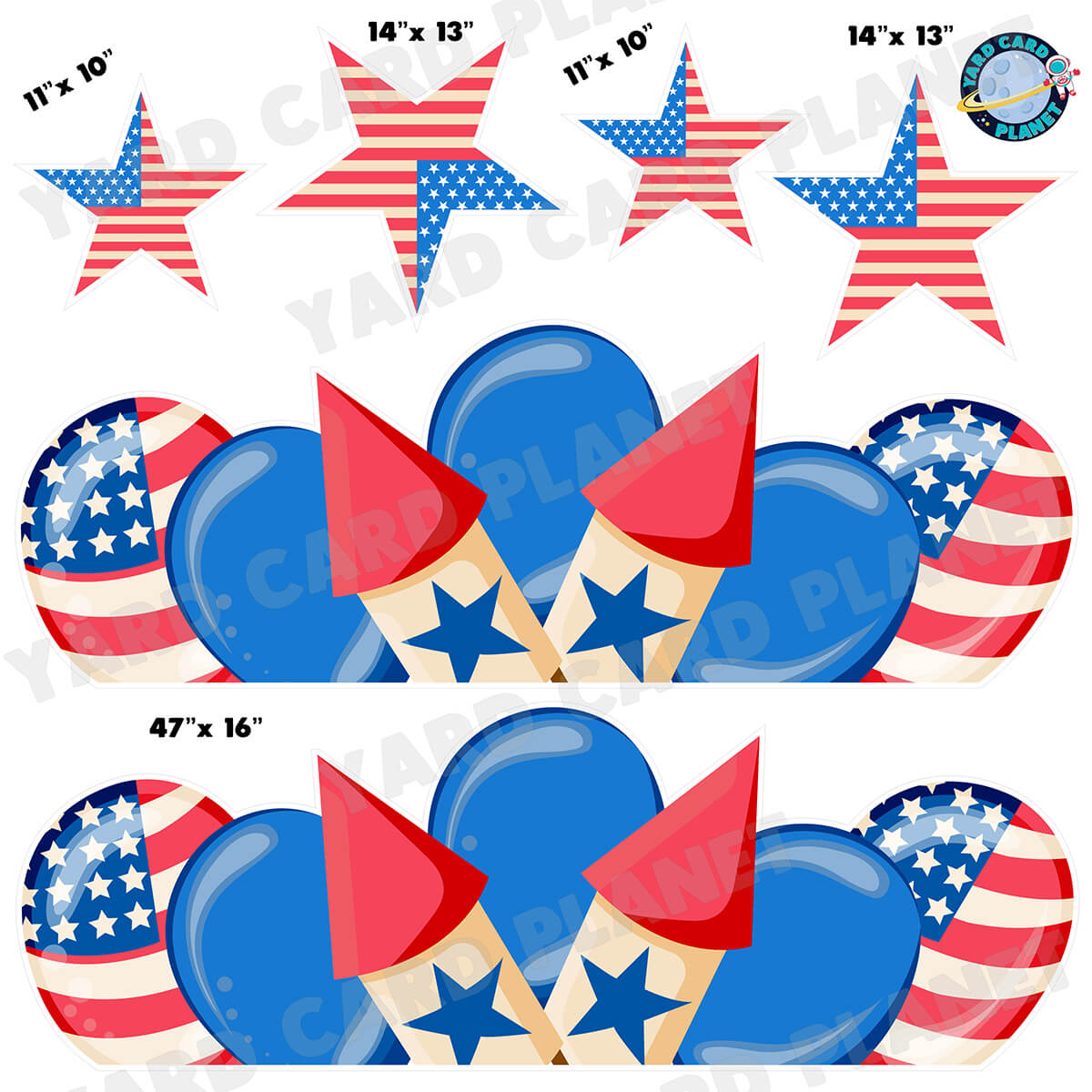 4th of July Independence Day EZ Quick Patriotic Balloon Panels and Stars Half Sheet Yard Card Flair Set