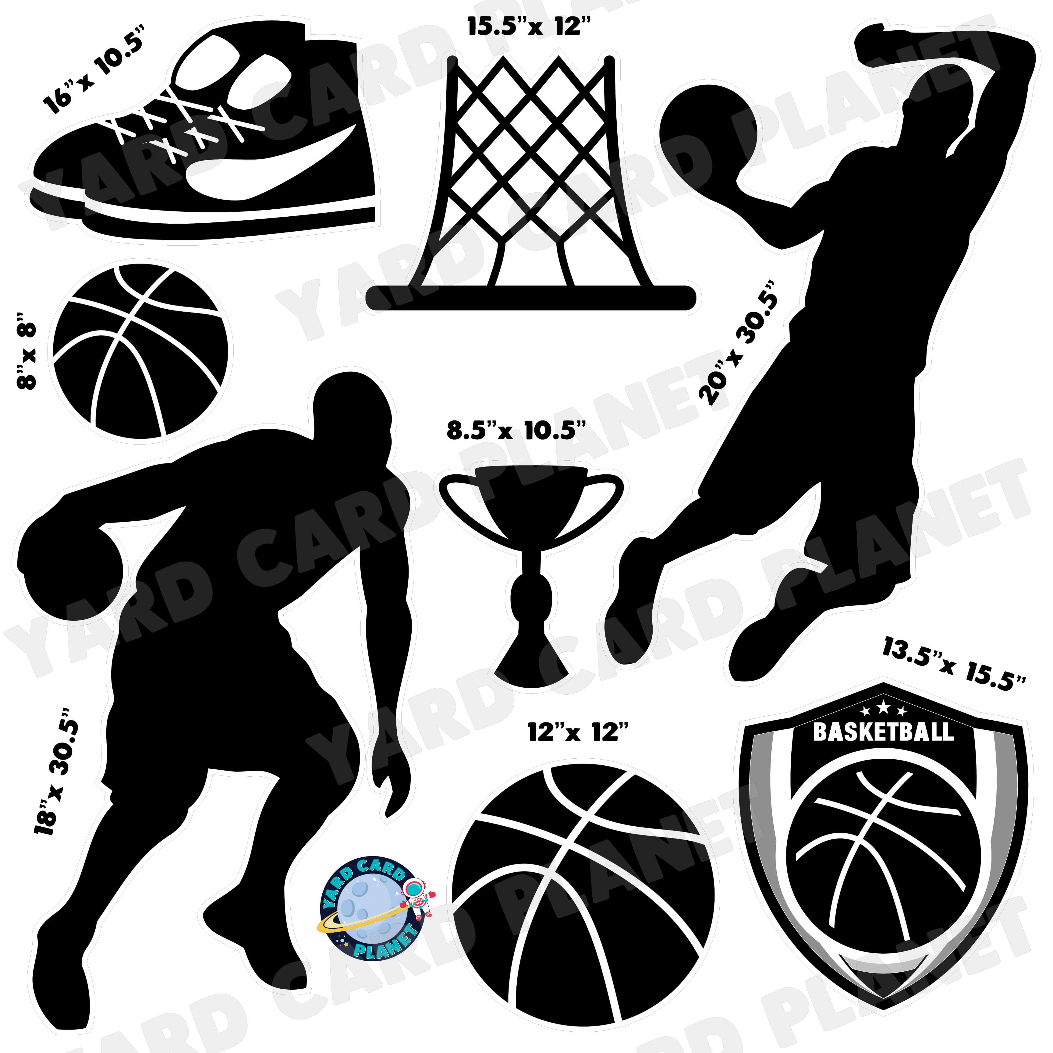 Basketball Silhouette Half Sheet Yard Card Flair Set