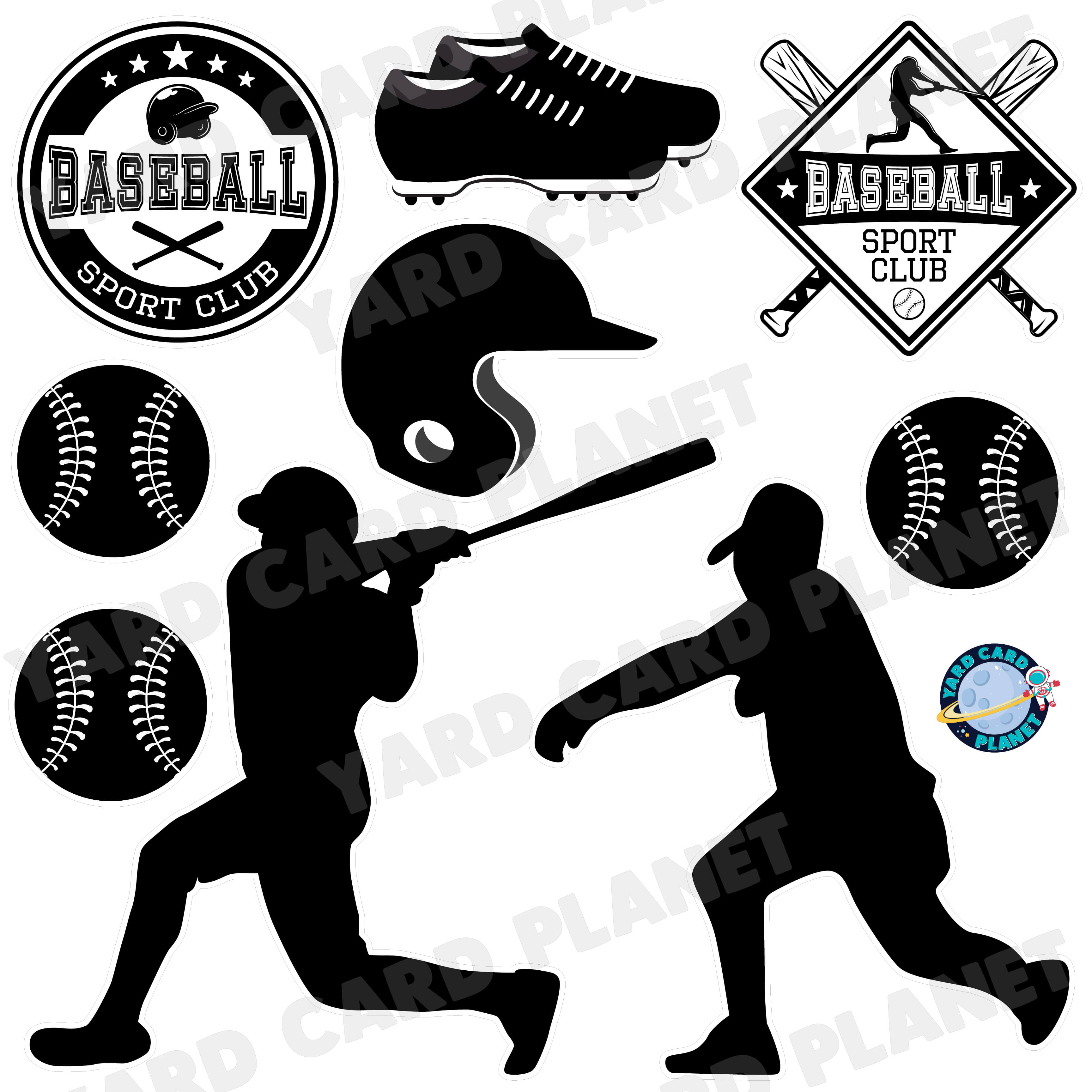 Baseball Silhouette Half Sheet Yard Card Flair Set