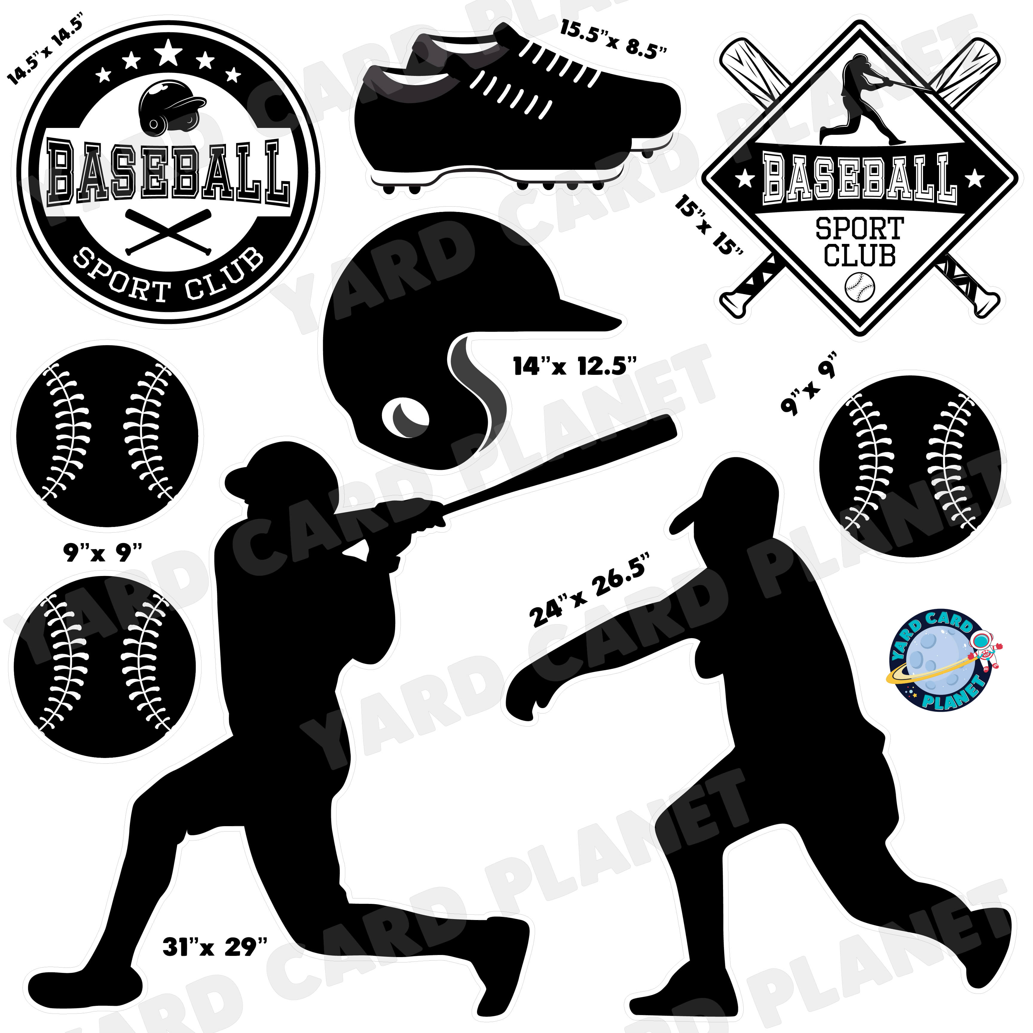 Baseball Silhouette Half Sheet Yard Card Flair Set