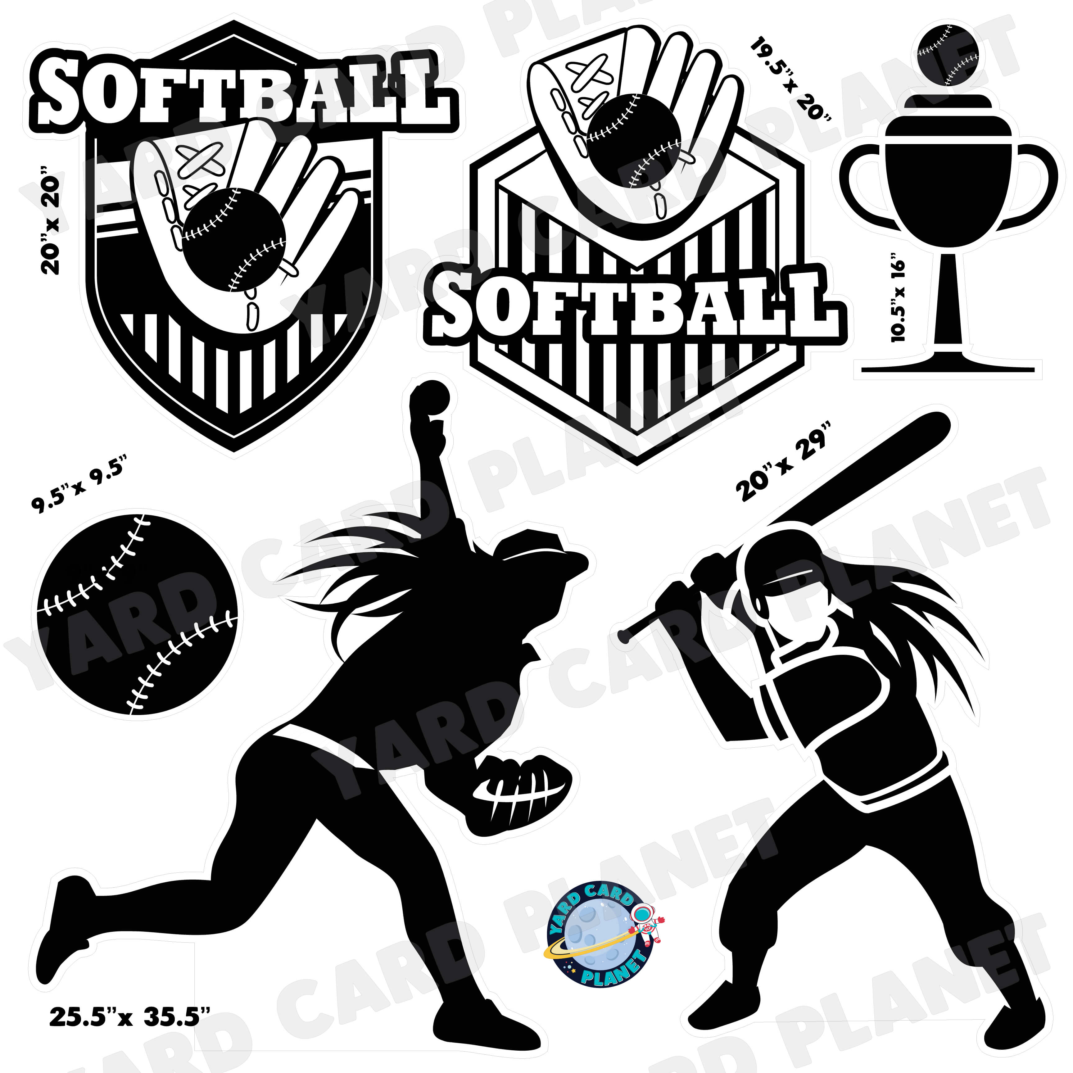 Softball Silhouette Half Sheet Yard Card Flair Set