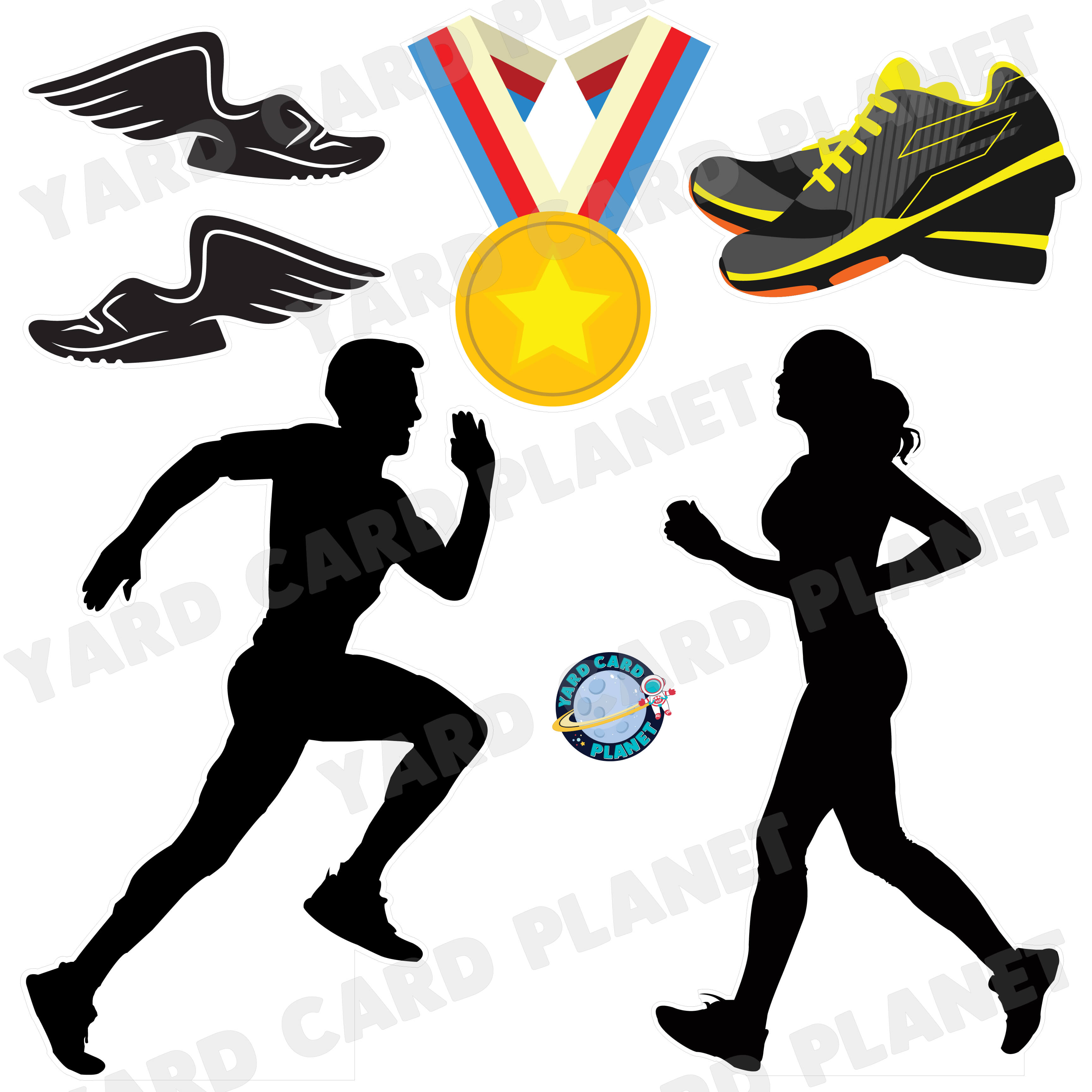 Running Silhouette Half Sheet Yard Card Flair Set