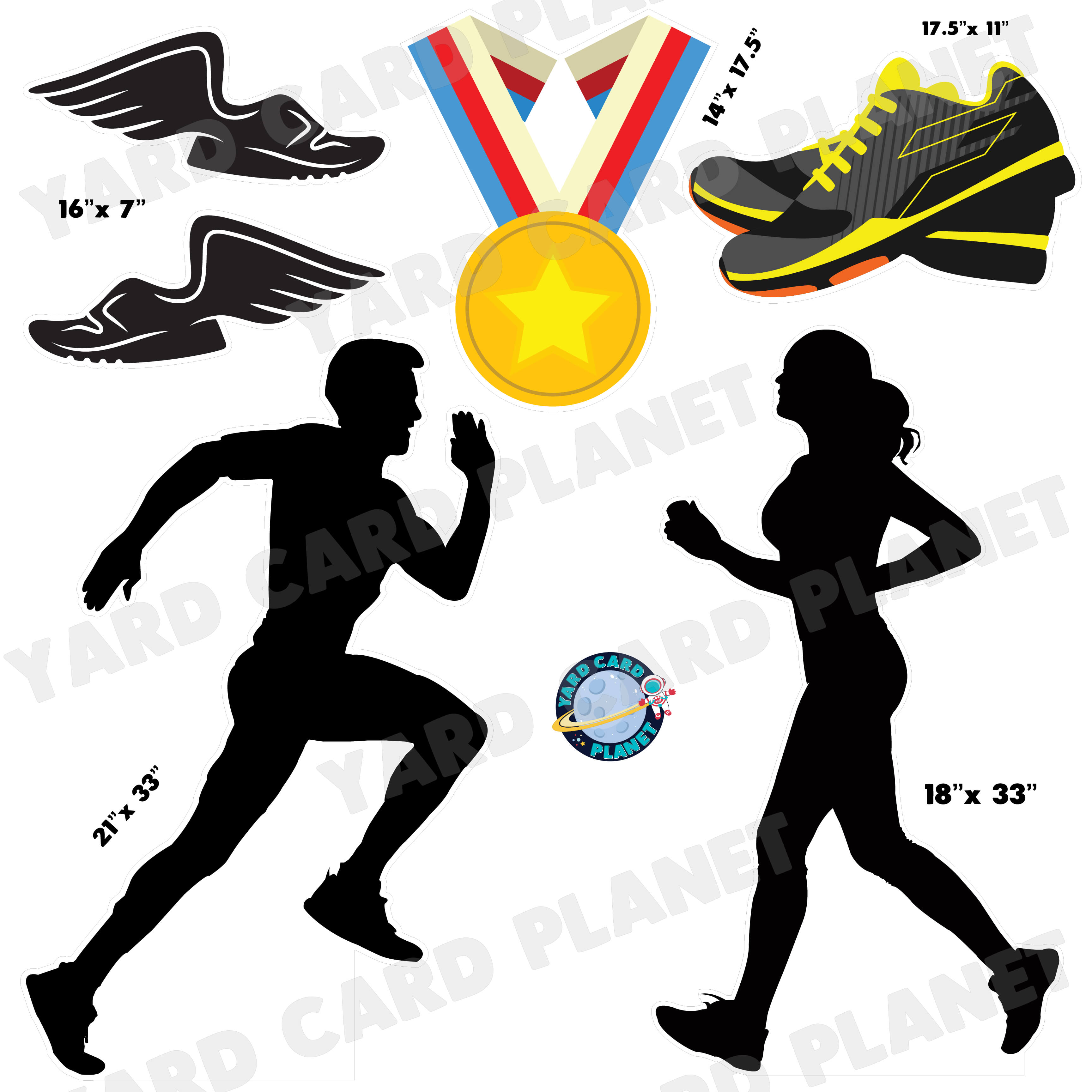 Running Silhouette Half Sheet Yard Card Flair Set