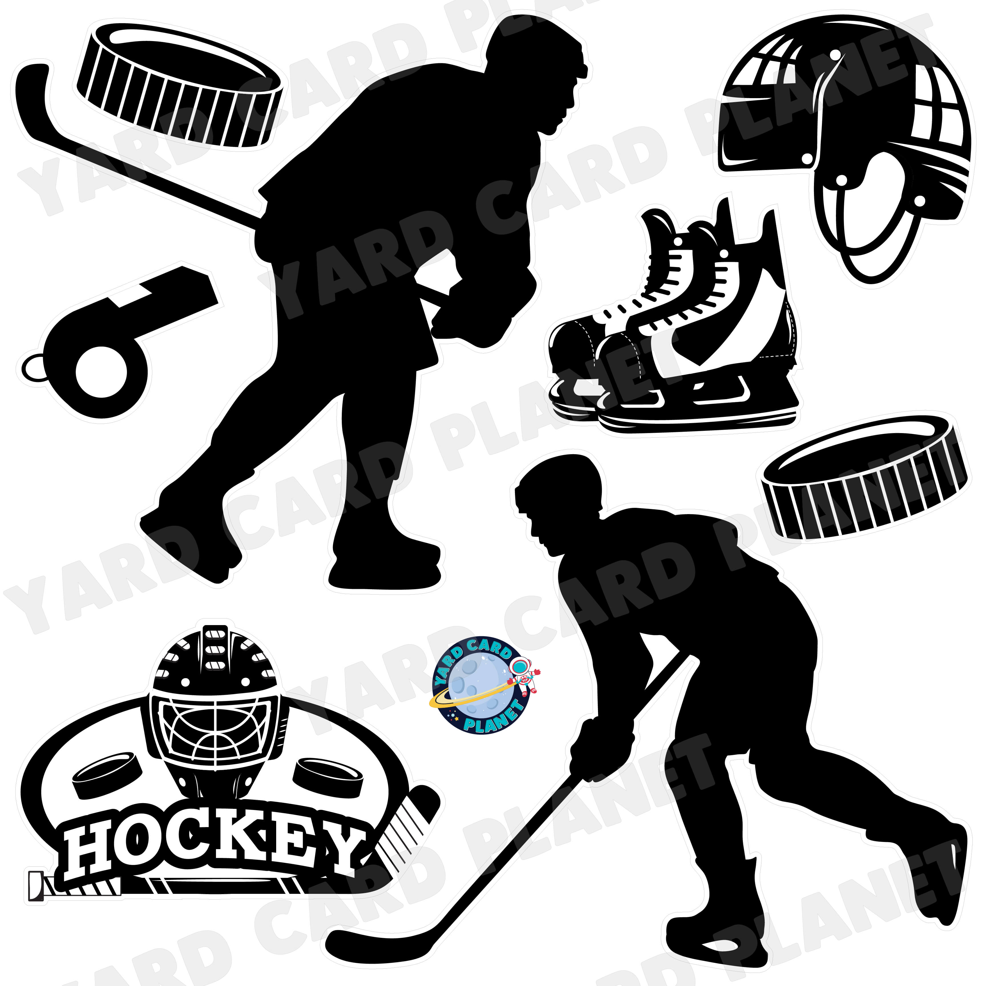 Ice Hockey Silhouette Half Sheet Yard Card Flair Set