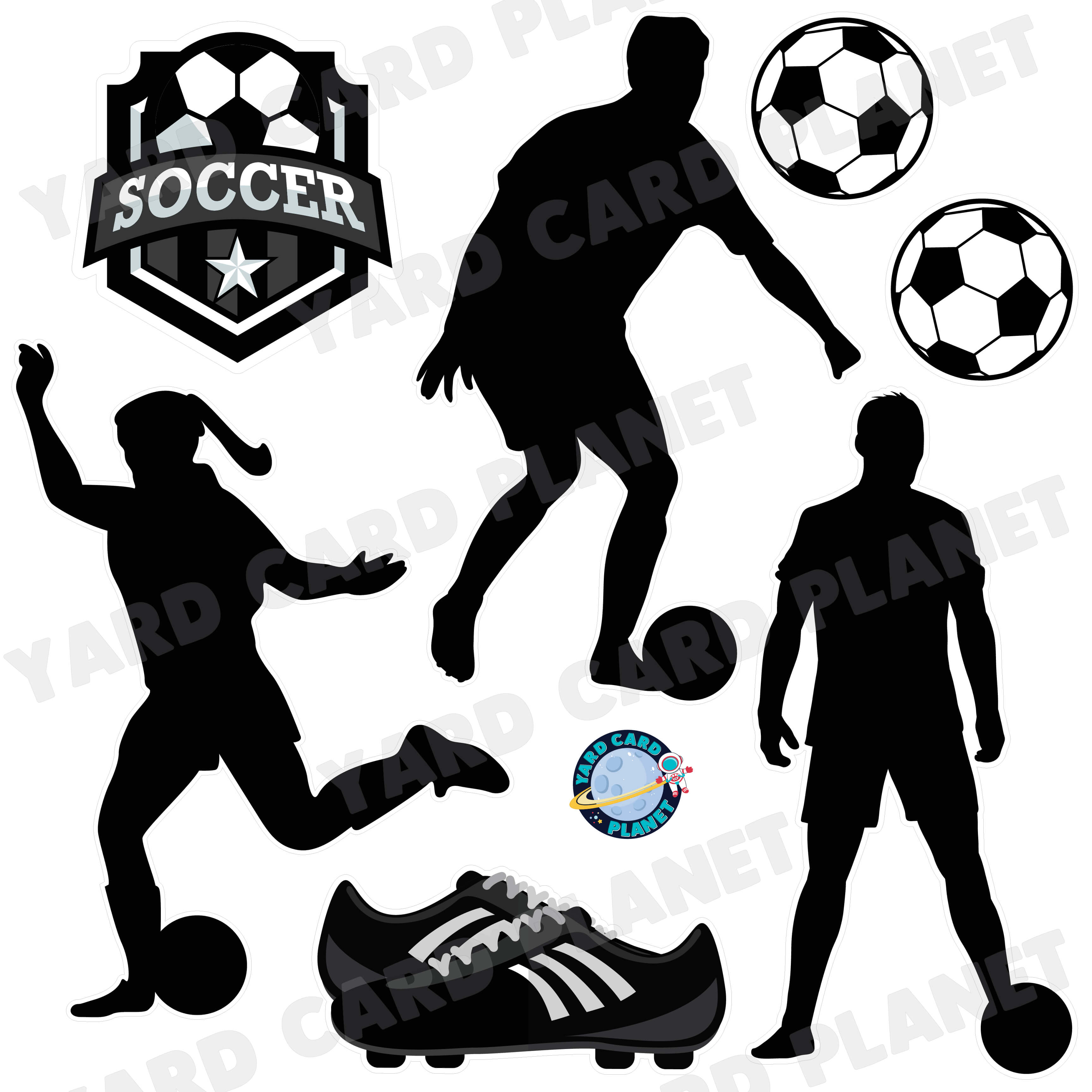 Soccer Silhouette Half Sheet Yard Card Flair Set