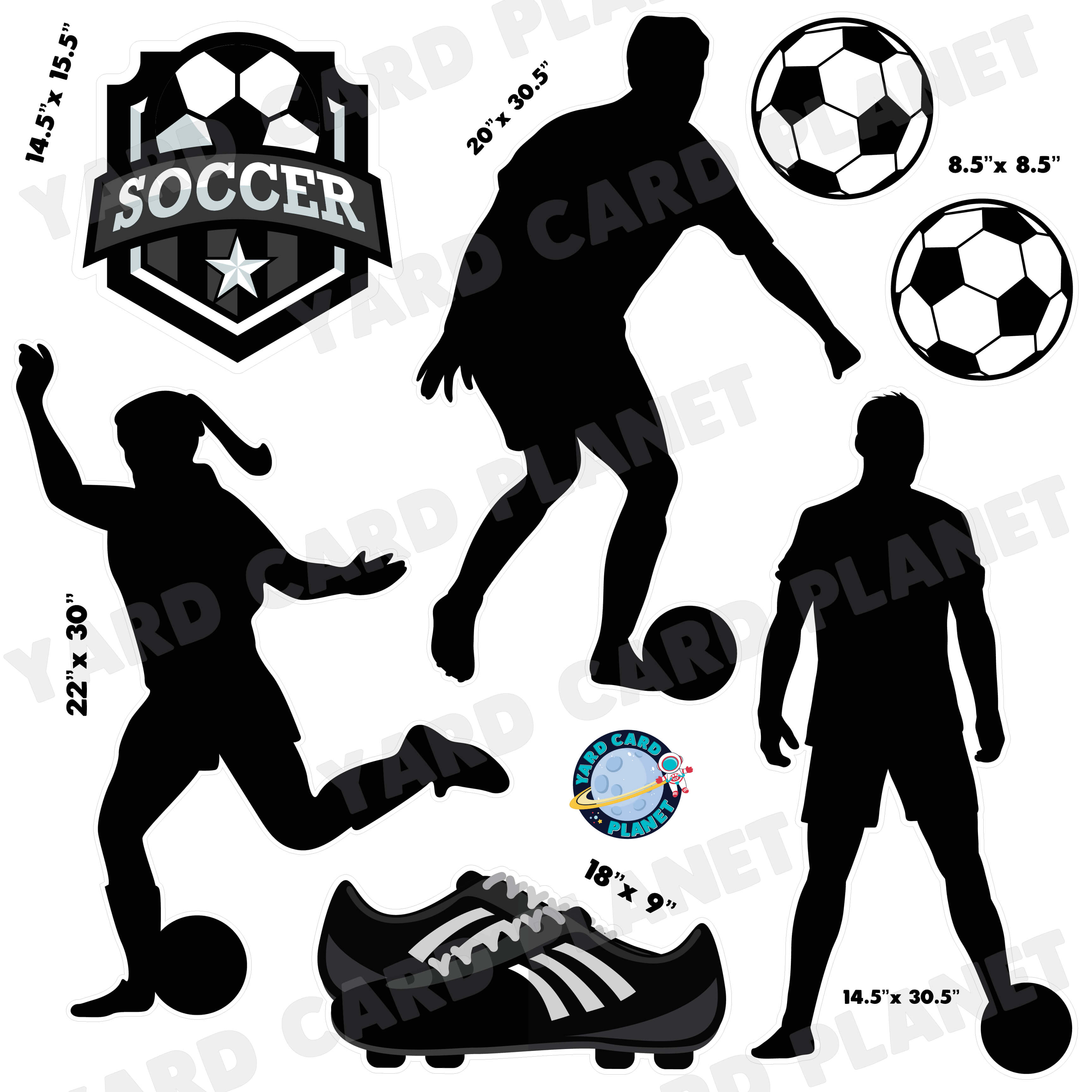 Soccer Silhouette Half Sheet Yard Card Flair Set