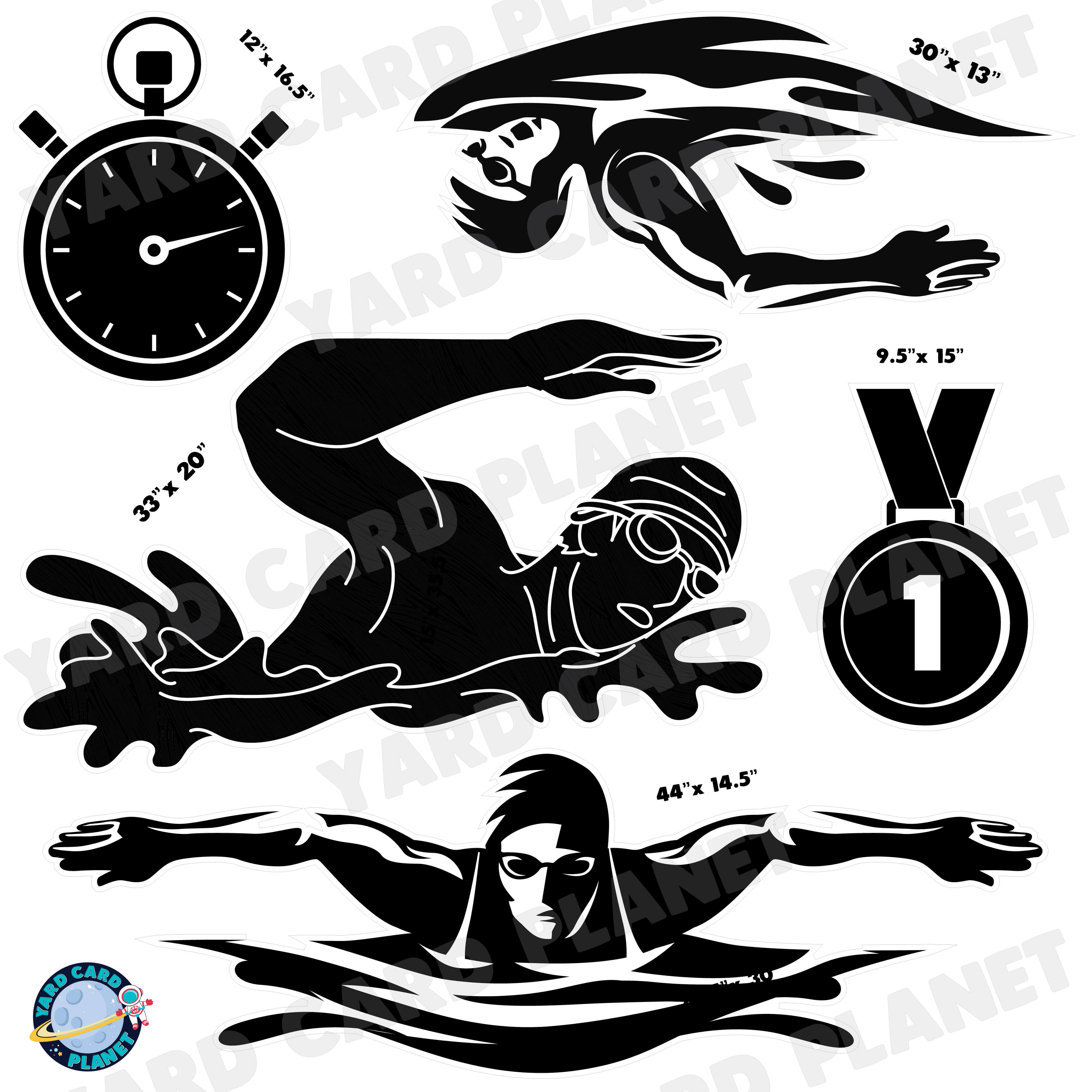 Swimming Silhouette Half Sheet Yard Card Flair Set