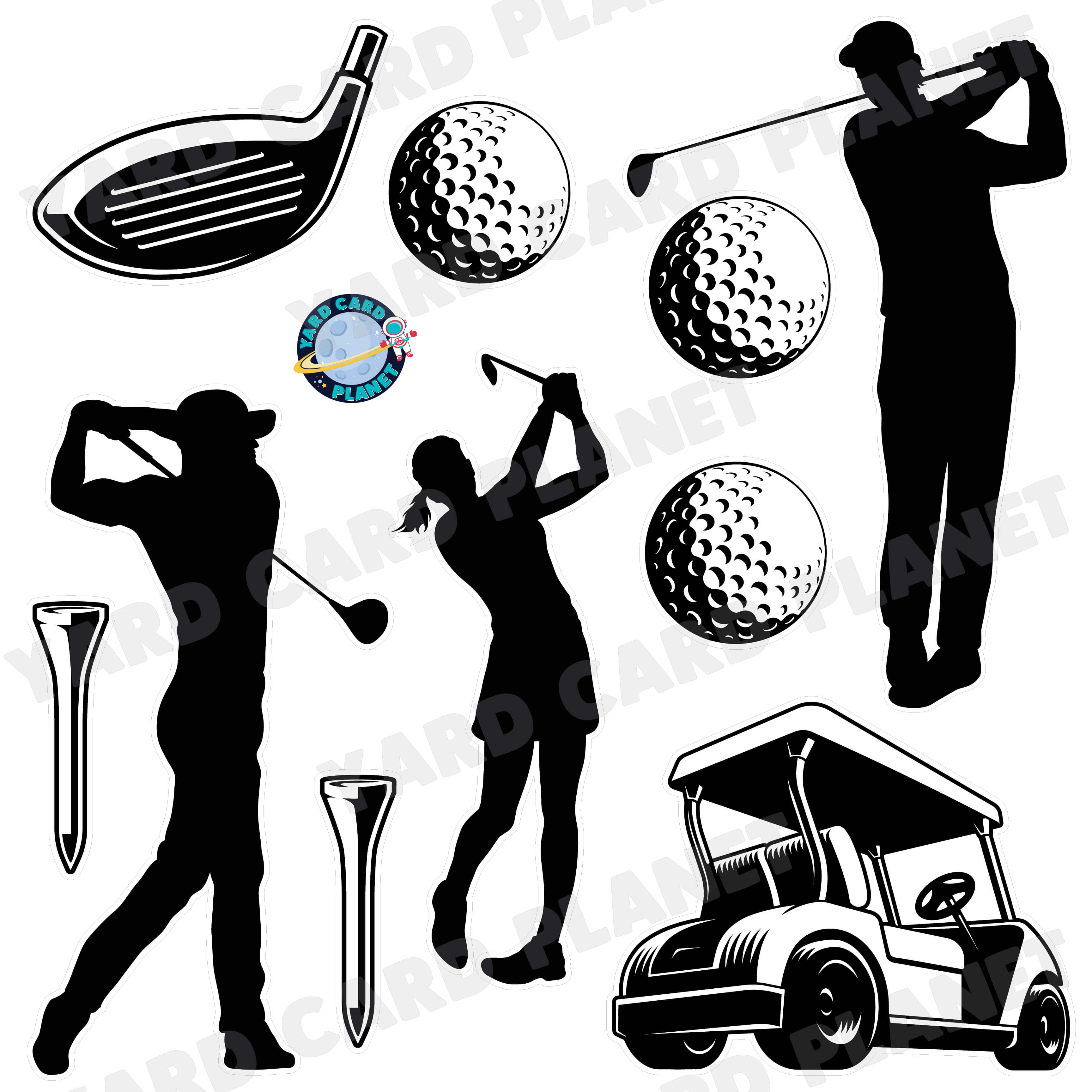 Golf Silhouette Half Sheet Yard Card Flair Set