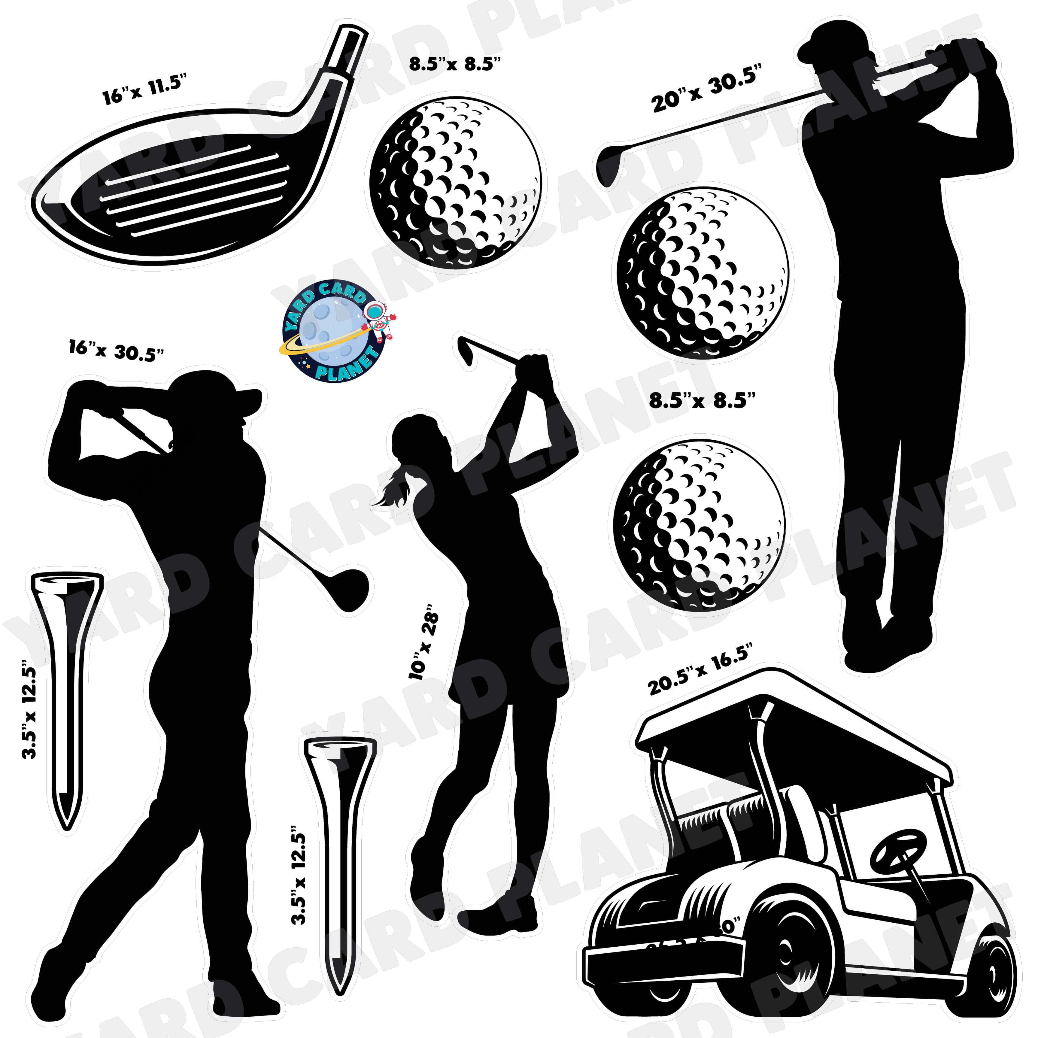 Golf Silhouette Half Sheet Yard Card Flair Set