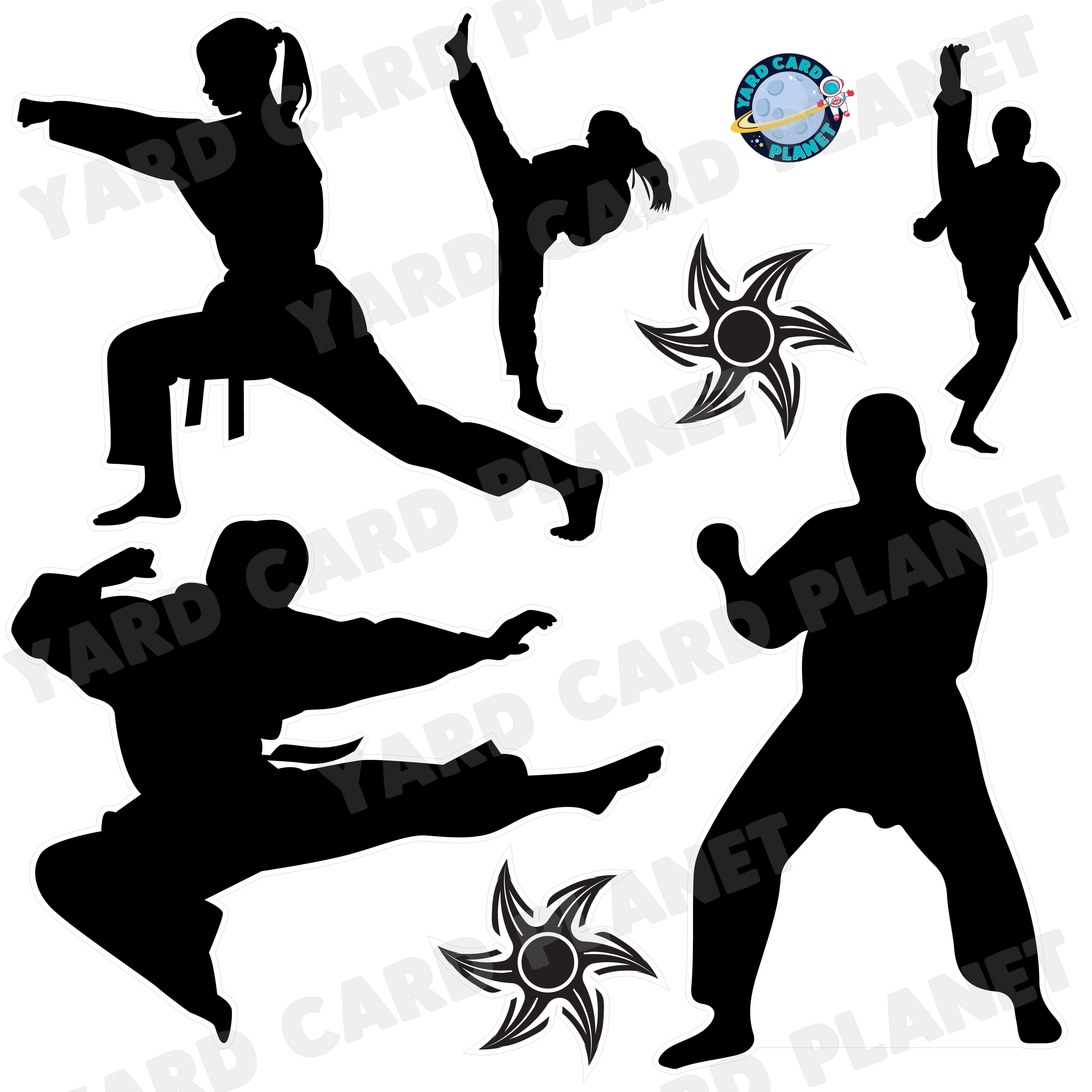 Martial Arts Karate Silhouette Half Sheet Yard Card Flair Set