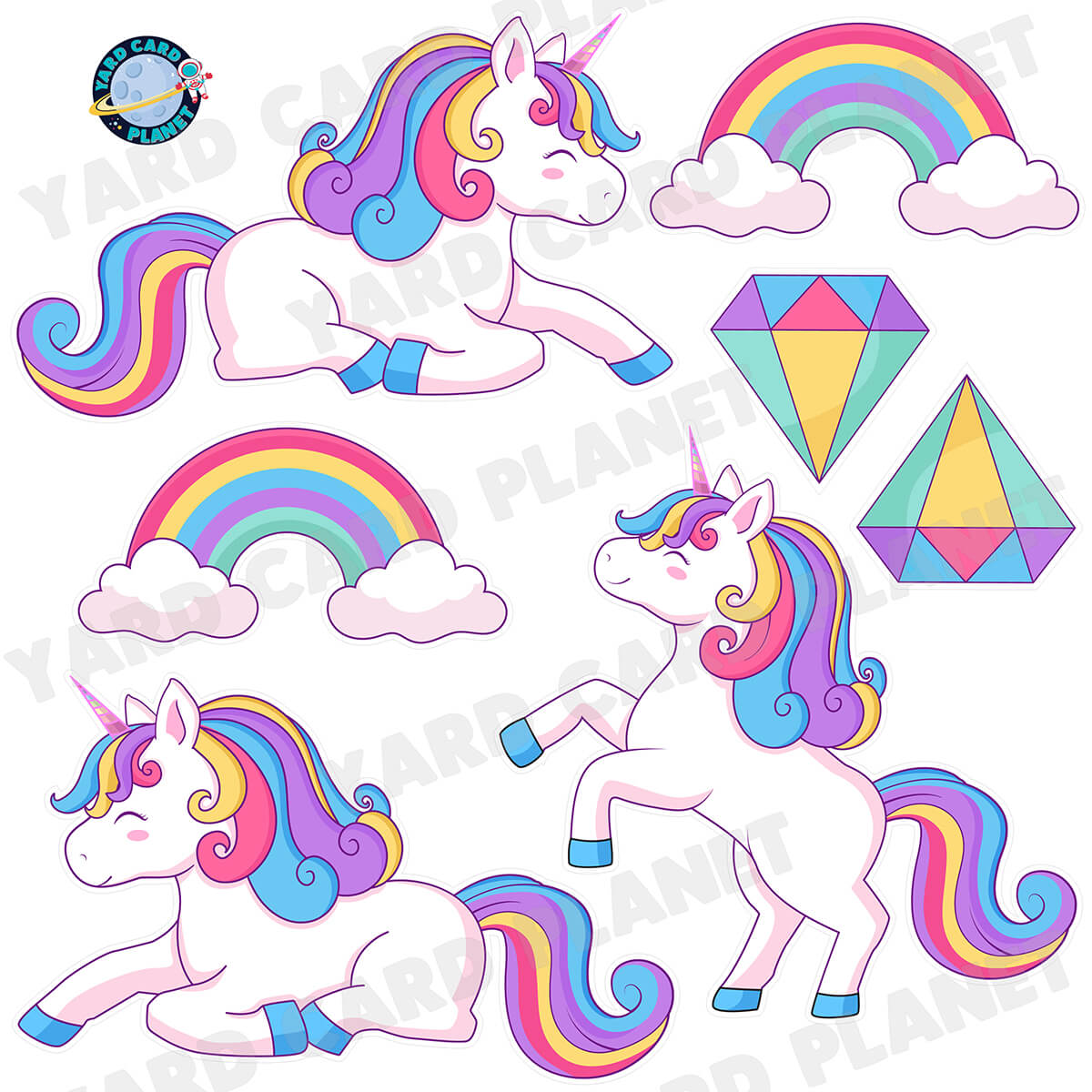 Magical Unicorns and Rainbows Half Sheet Yard Card Flair Set