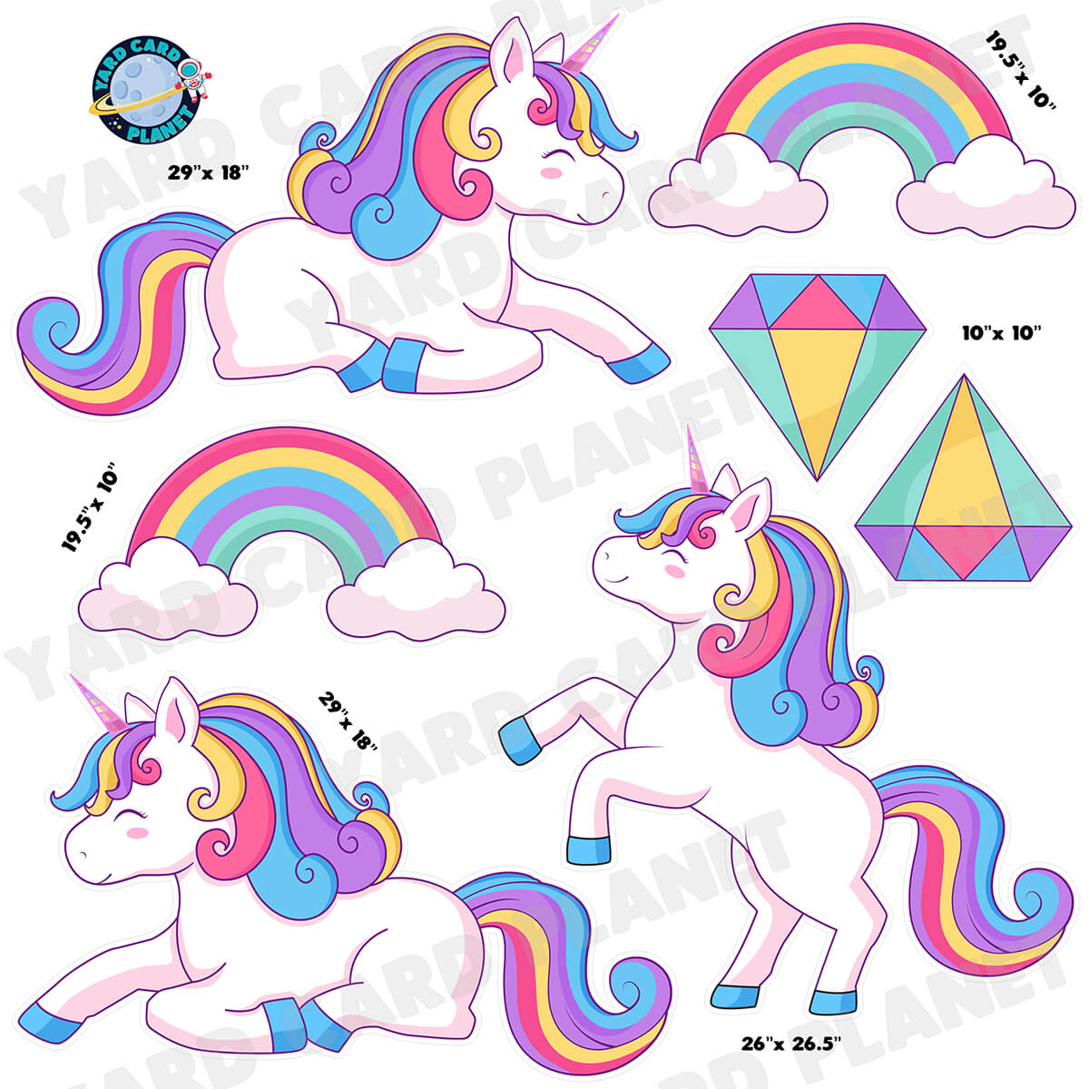Magical Unicorns and Rainbows Half Sheet Yard Card Flair Set