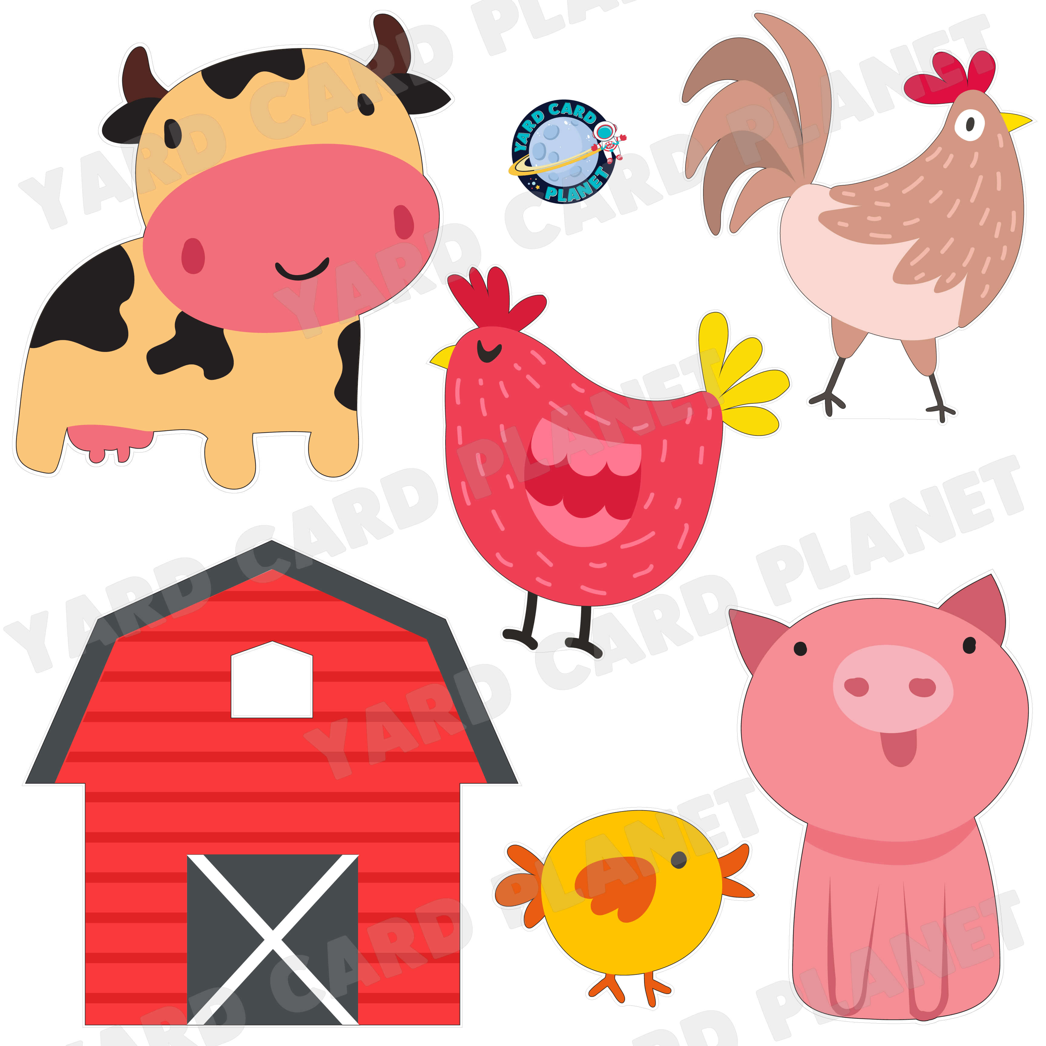 Fun Farm Animal Half Sheet Yard Card Flair Set