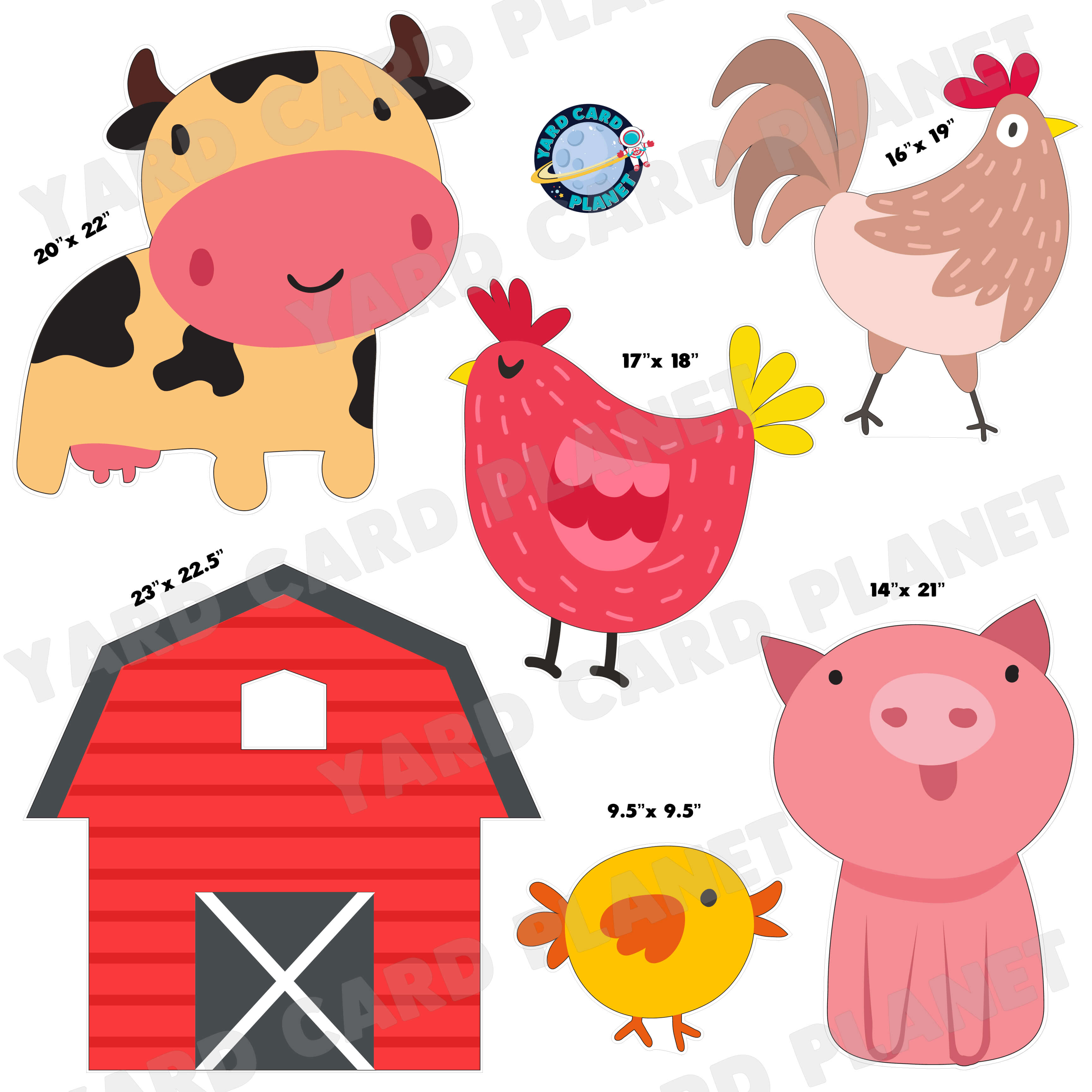 Fun Farm Animal Half Sheet Yard Card Flair Set