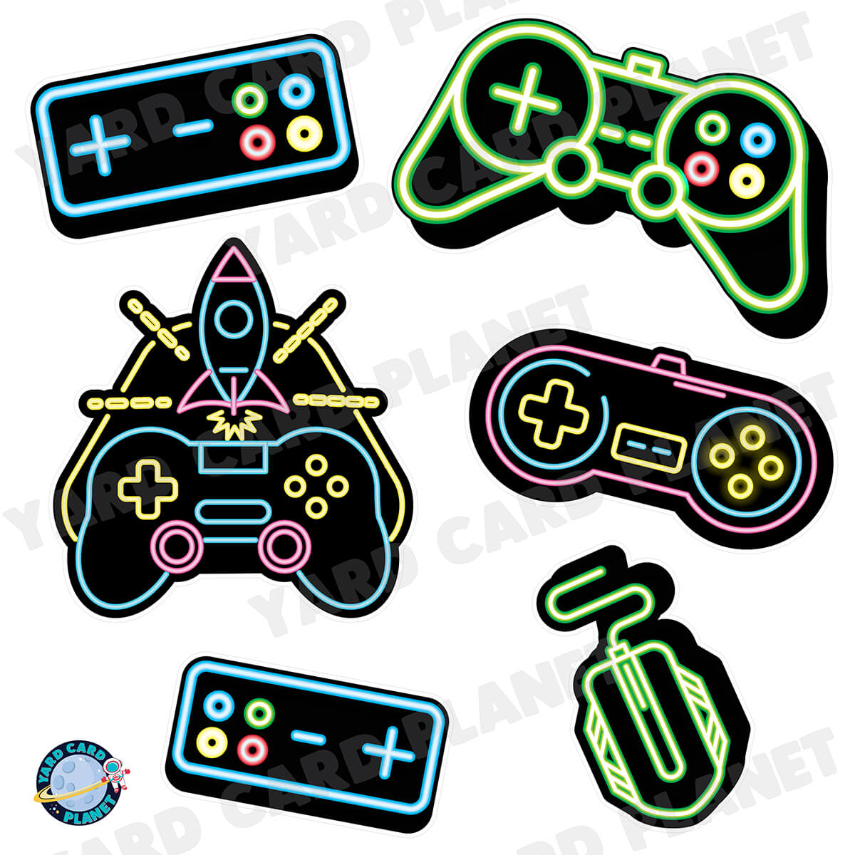 Neon Gaming Controllers Half Sheet Yard Card Flair Set