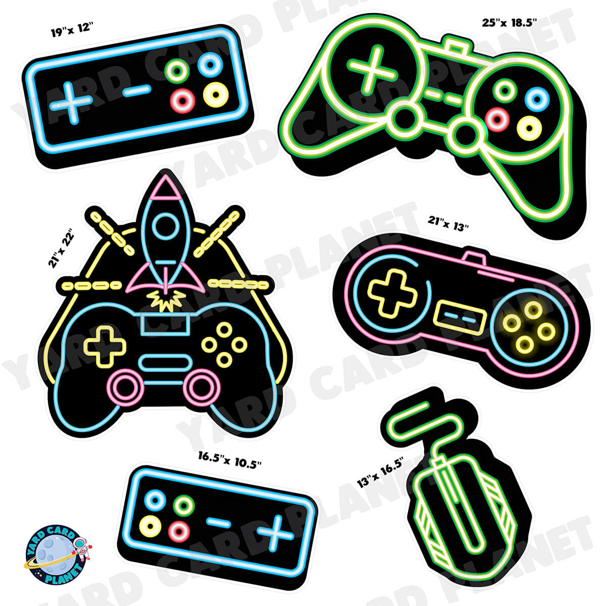 Neon Gaming Controllers Half Sheet Yard Card Flair Set