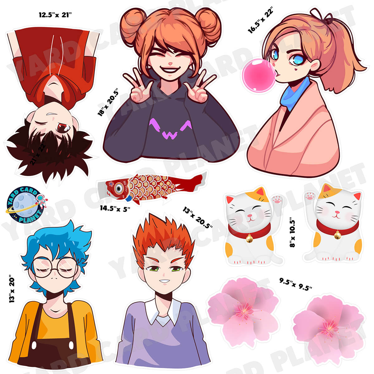 Anime Characters Half Sheet Yard Card Flair Set