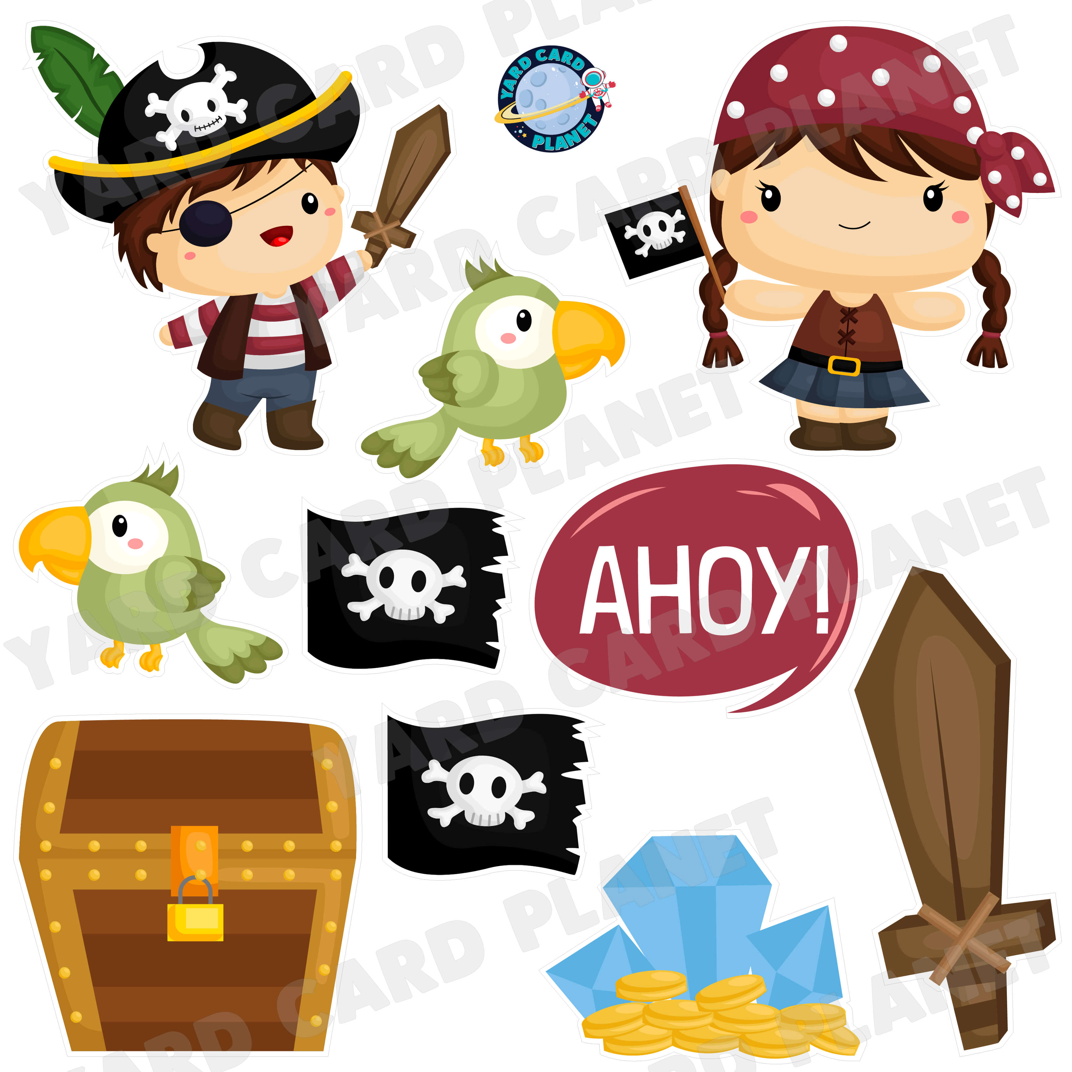Ahoy Matey Pirate Half Sheet Yard Card Flair Set