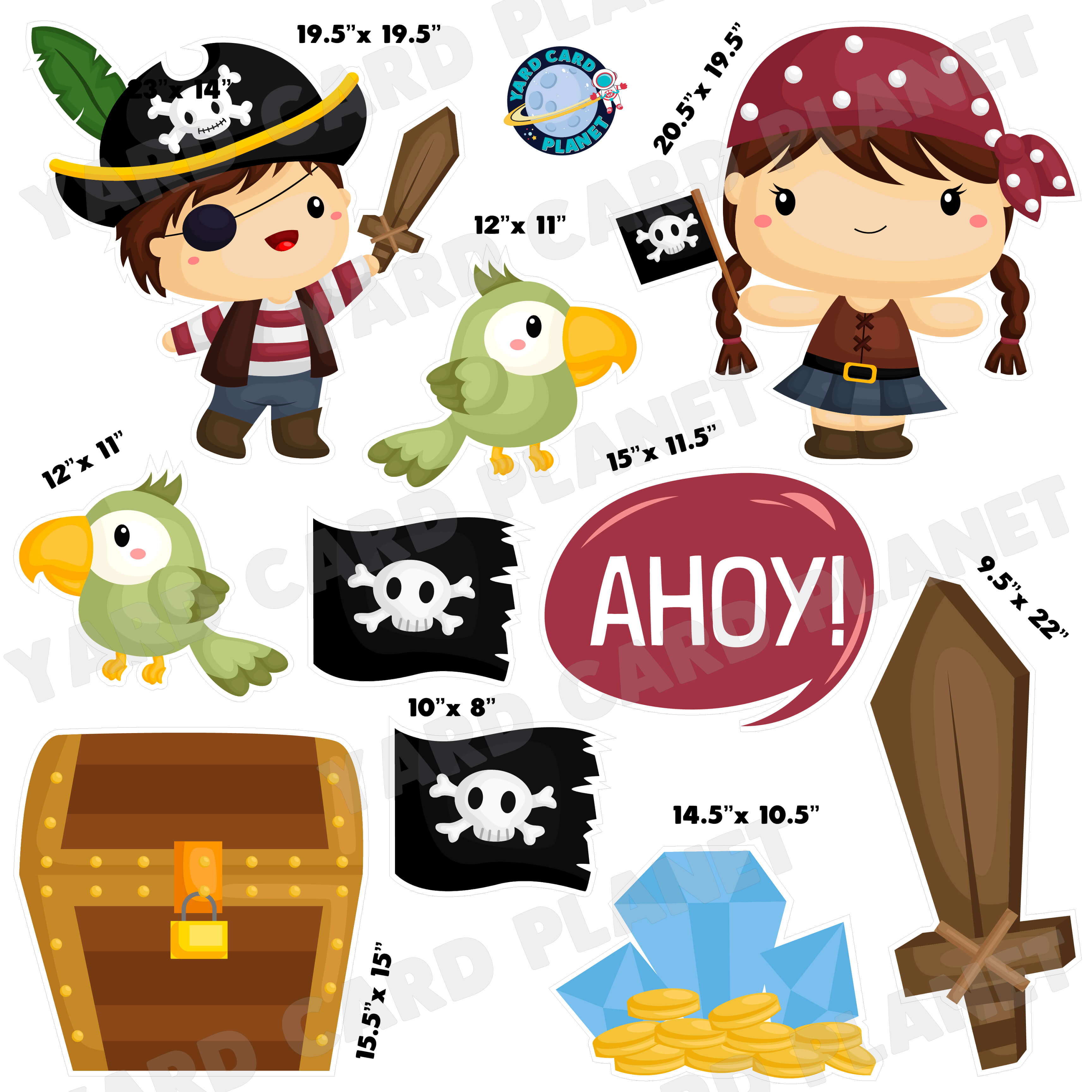 Ahoy Matey Pirate Half Sheet Yard Card Flair Set