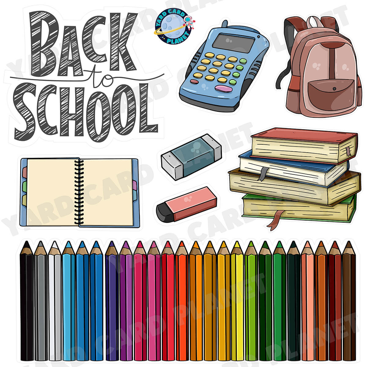 Back To School Color Pencil EZ Quick Sign and Matching Flair Half Sheet Yard Card Set