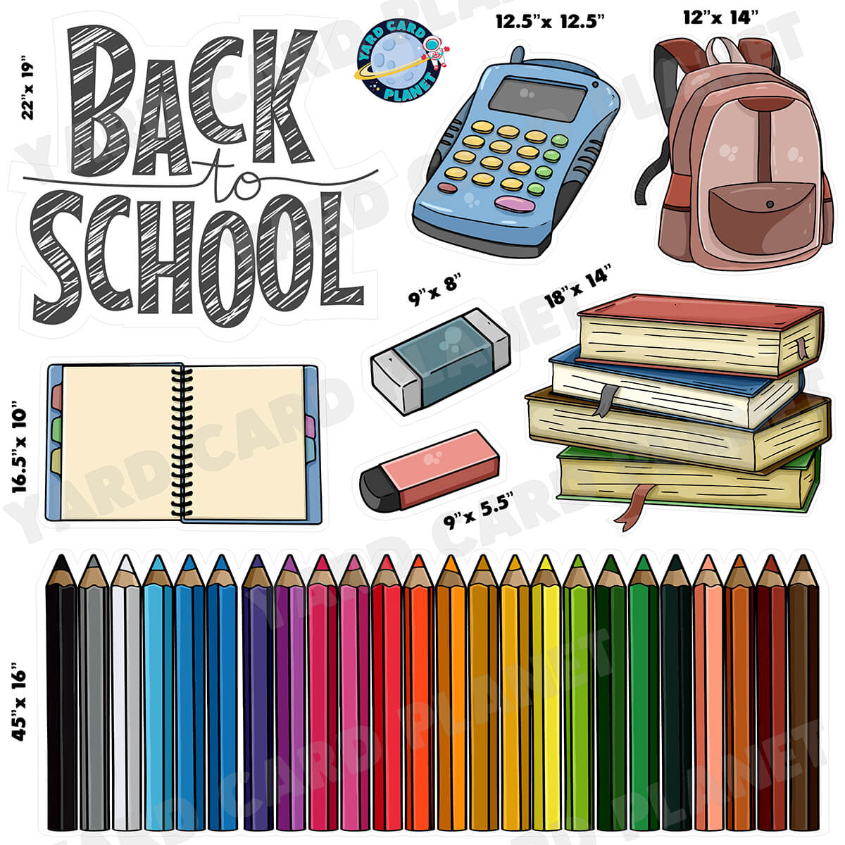 Back To School Color Pencil EZ Quick Sign and Matching Flair Half Sheet Yard Card Set