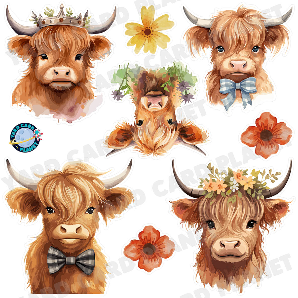 Highland Cows Half Sheet Yard Card Flair Set