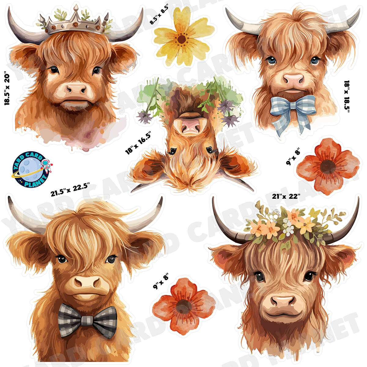 Highland Cows Half Sheet Yard Card Flair Set