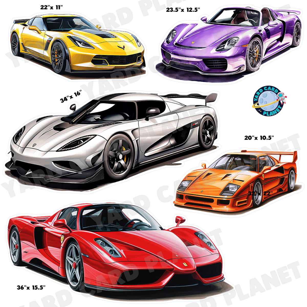 Exotic Sports Cars Half Sheet Yard Card Flair Set