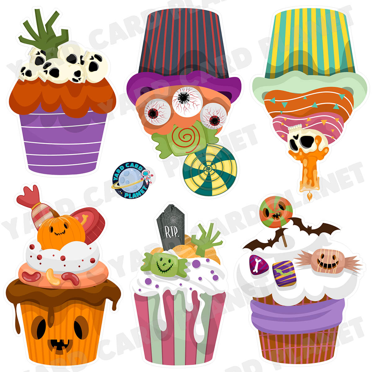 Halloween Cupcakes Half Sheet Yard Card Flair Set