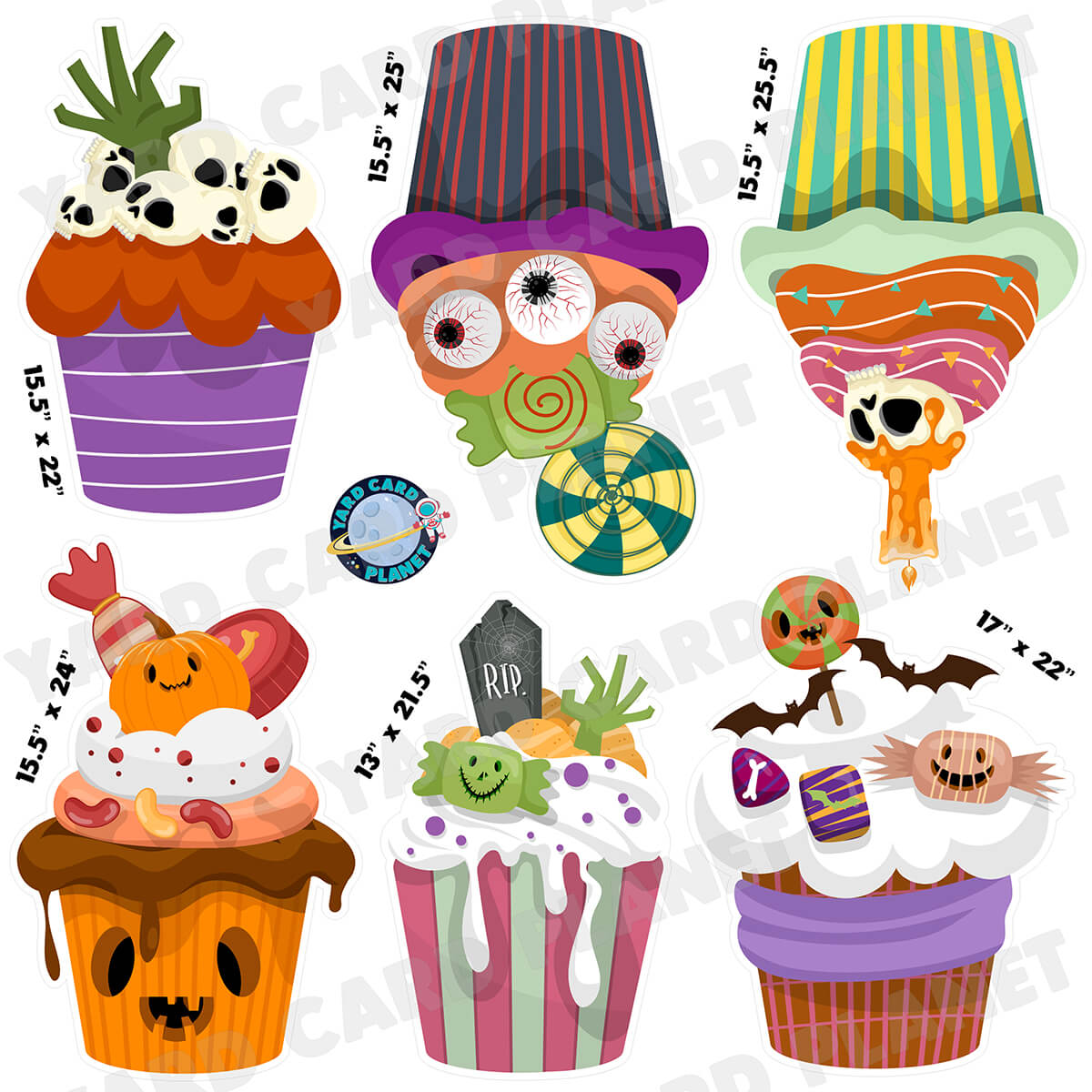 Halloween Cupcakes Half Sheet Yard Card Flair Set