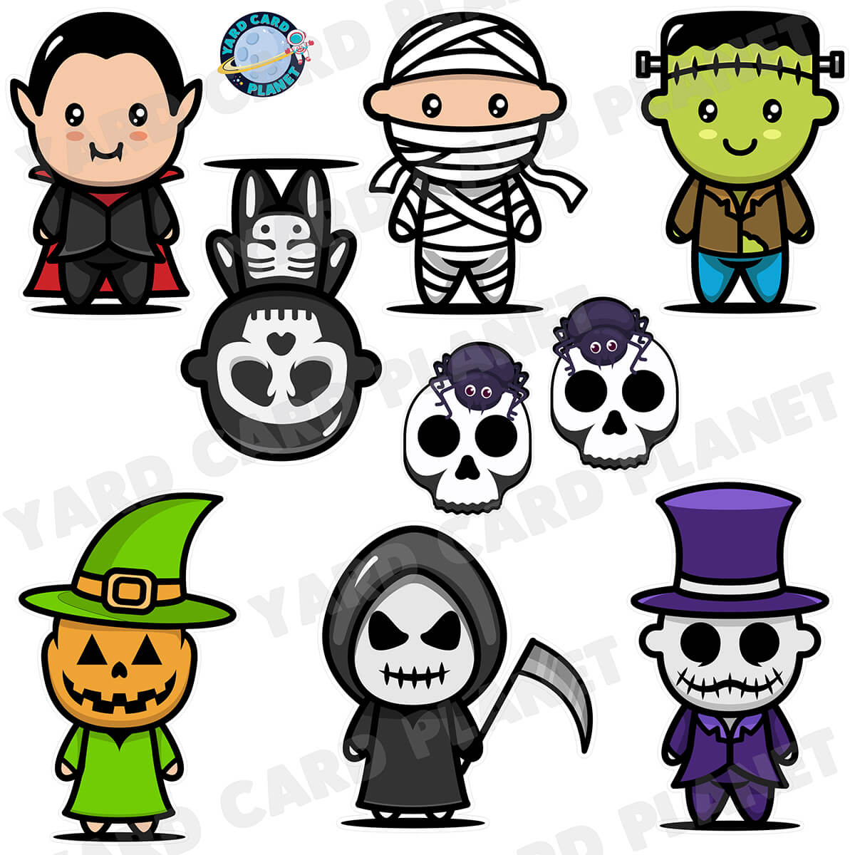 Halloween Little Spooky Monsters Half Sheet Yard Card Flair Set