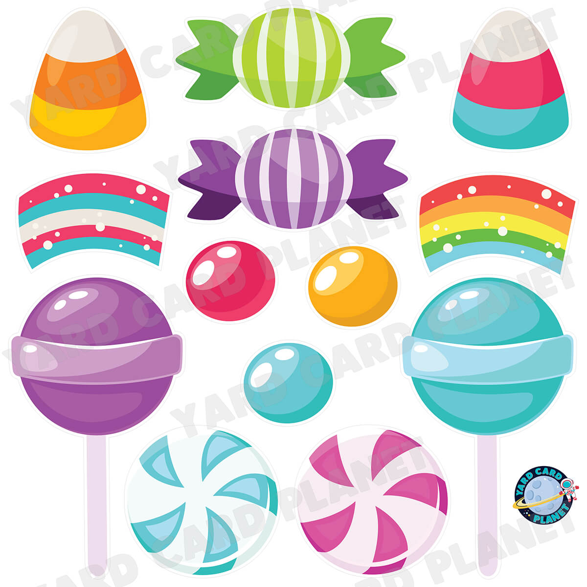 Colorful Candy Half Sheet Yard Card Flair Set