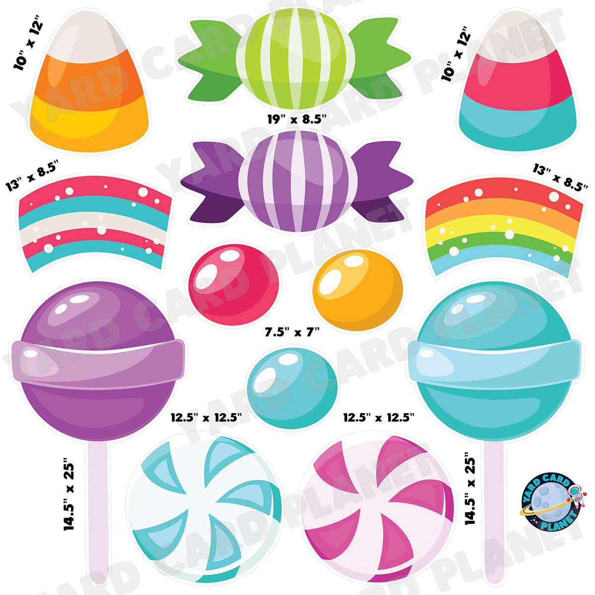 Colorful Candy Half Sheet Yard Card Flair Set