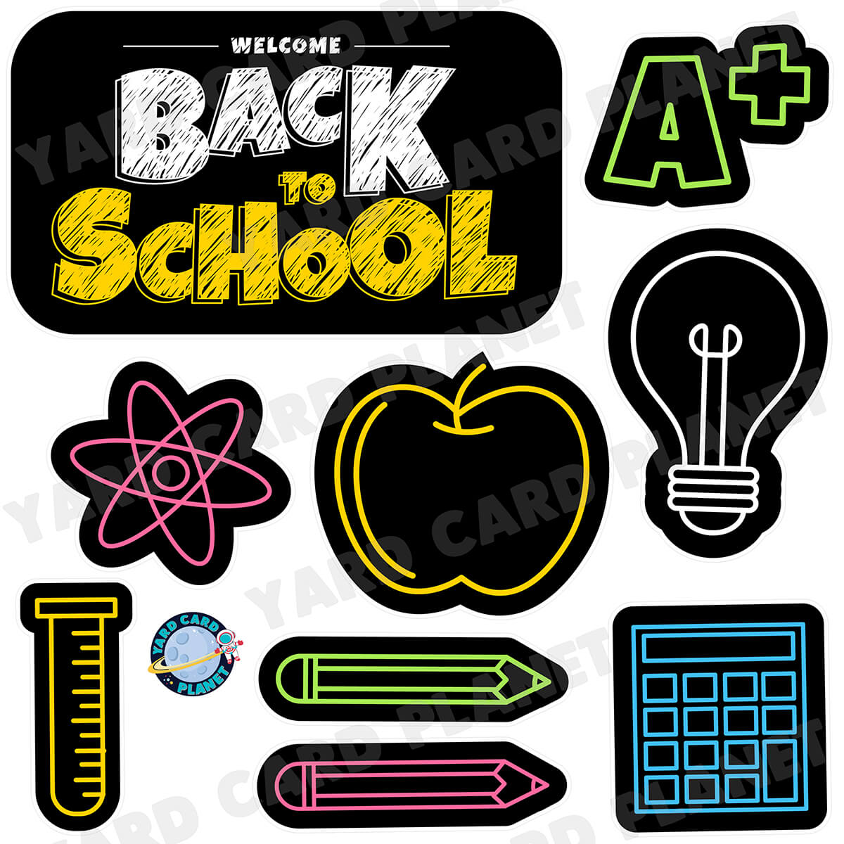 Neon Welcome Back To School Half Sheet Yard Card Flair Set