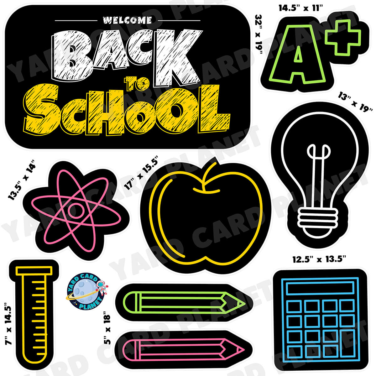 Neon Welcome Back To School Half Sheet Yard Card Flair Set