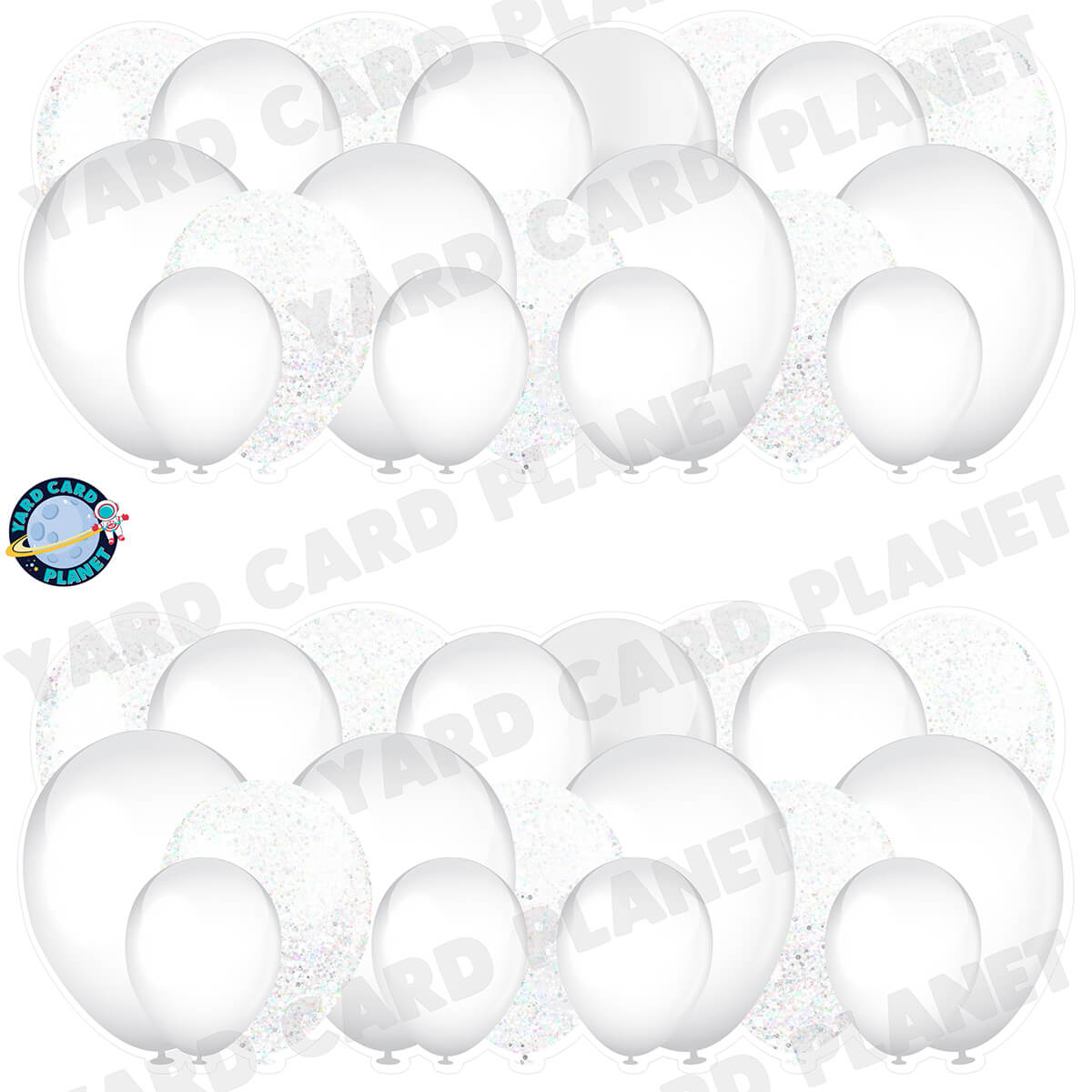 White and White Glitter Balloon Panels Half Sheet Yard Card Set