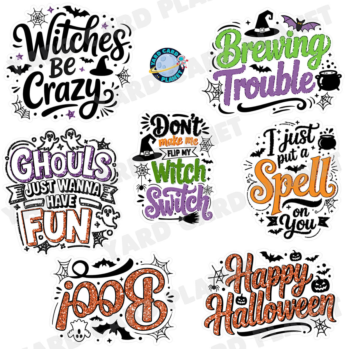 Glitter Pattern Humorous Halloween Signs Half Sheet Yard Card Set