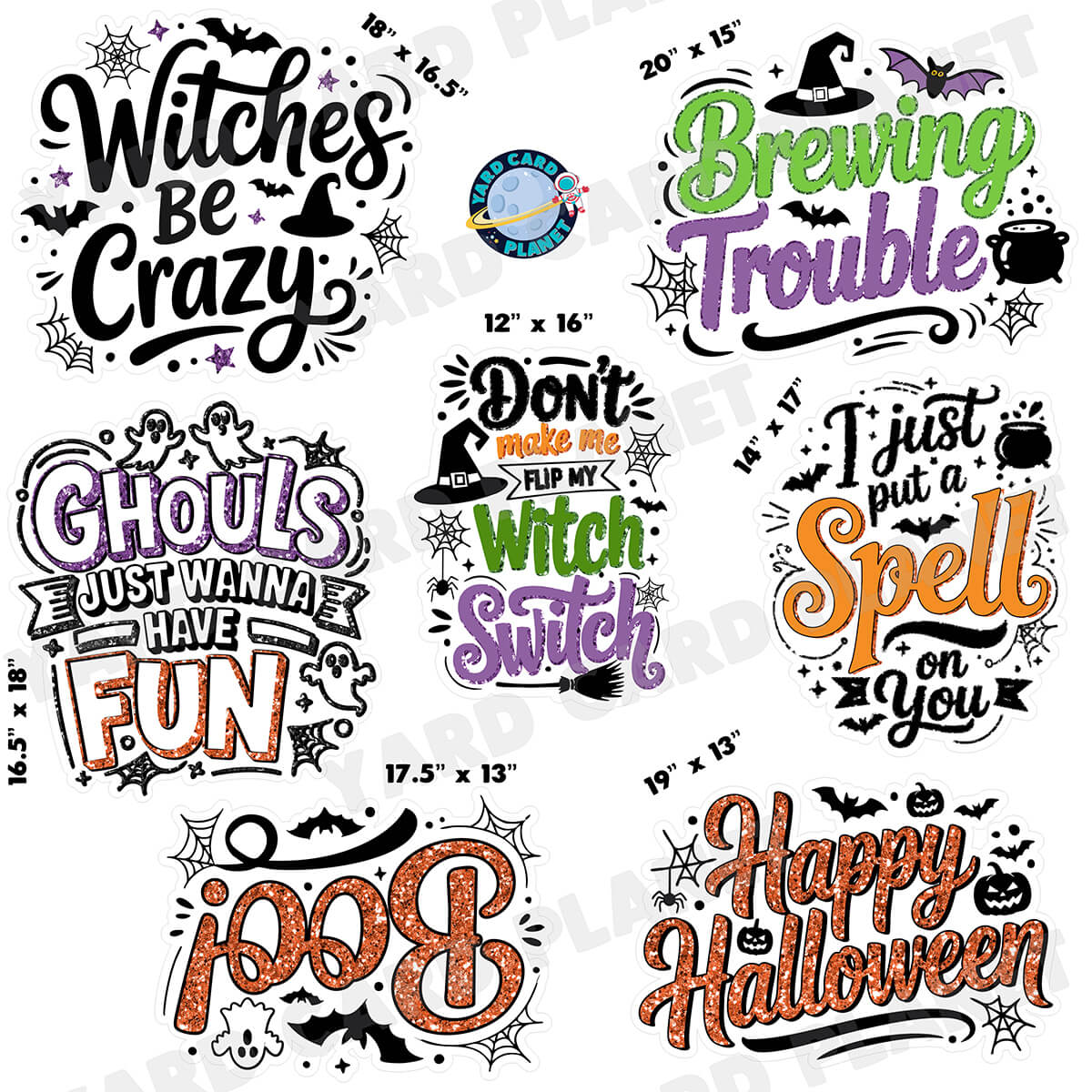 Glitter Pattern Humorous Halloween Signs Half Sheet Yard Card Set