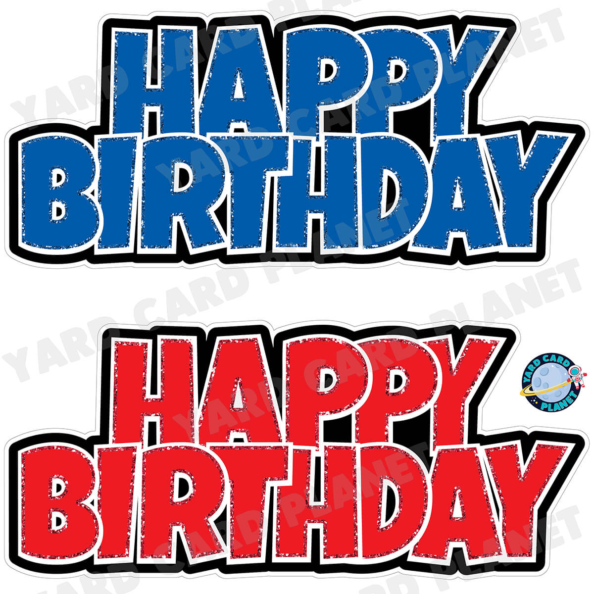 Happy Birthday Luckiest Guy EZ Quick Signs with Glitter Trim in Blue and Red Half Sheet Yard Card Set