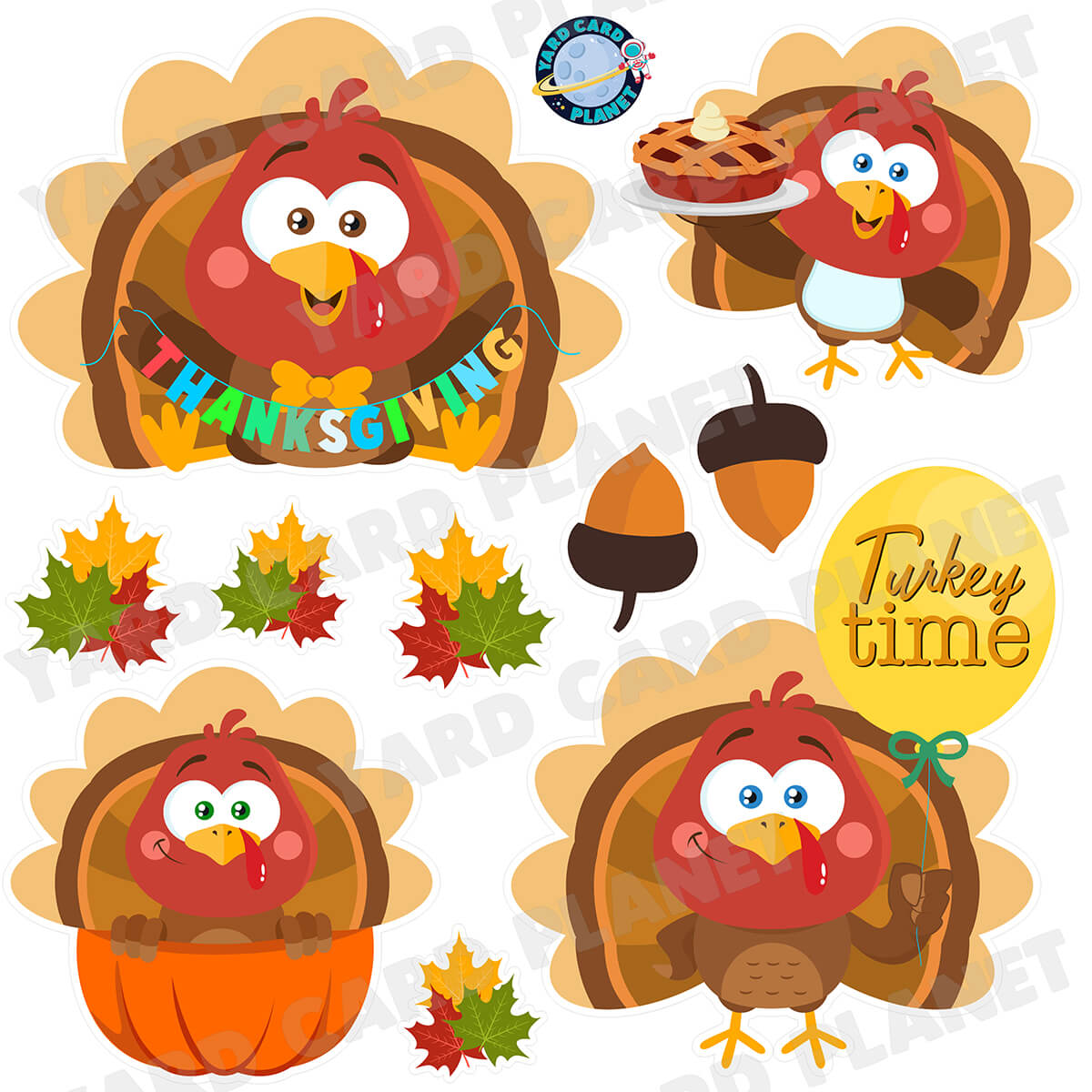 Turkey Time Thanksgiving Half Sheet Yard Card Flair Set
